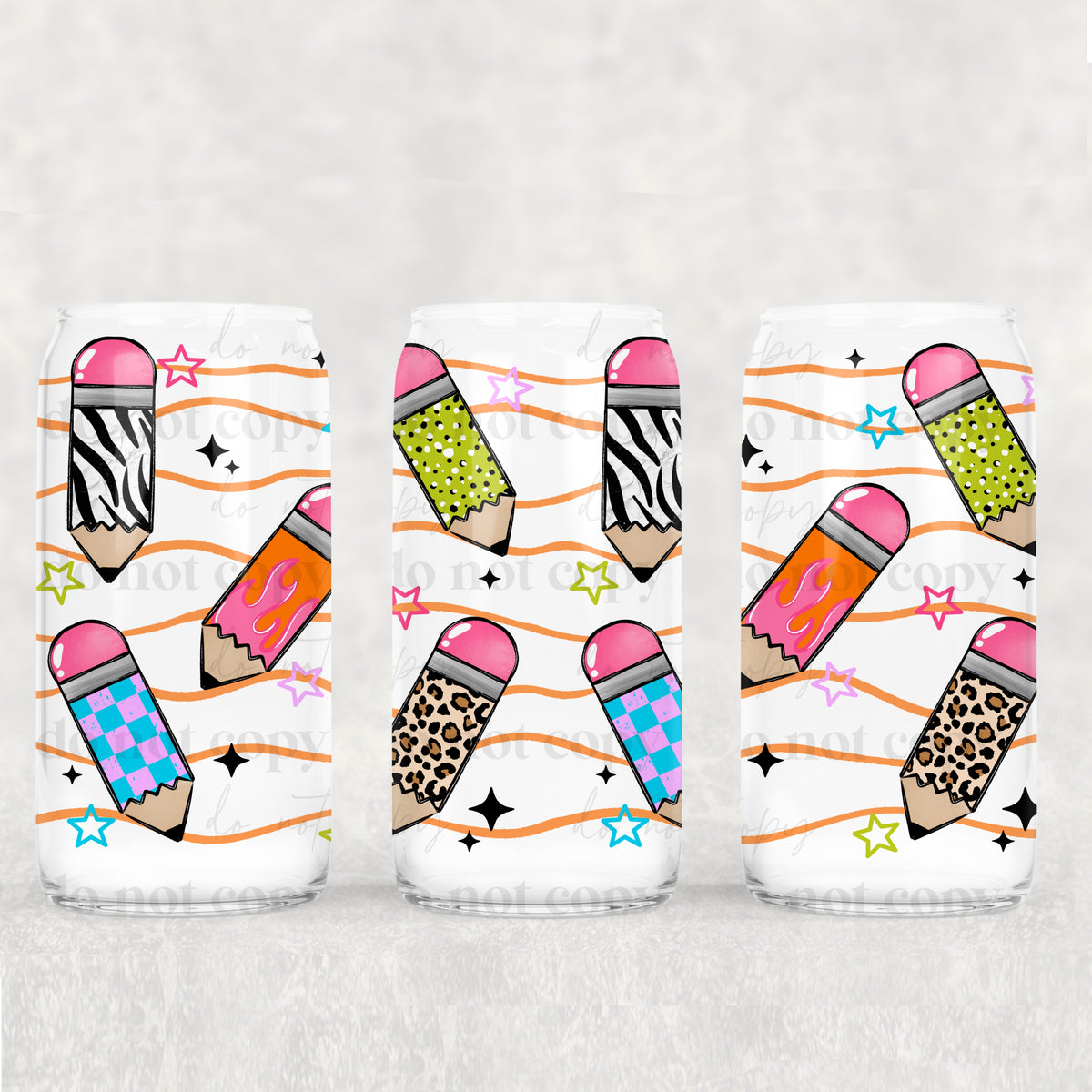 Patterned Pencils 16oz Glass Wrap