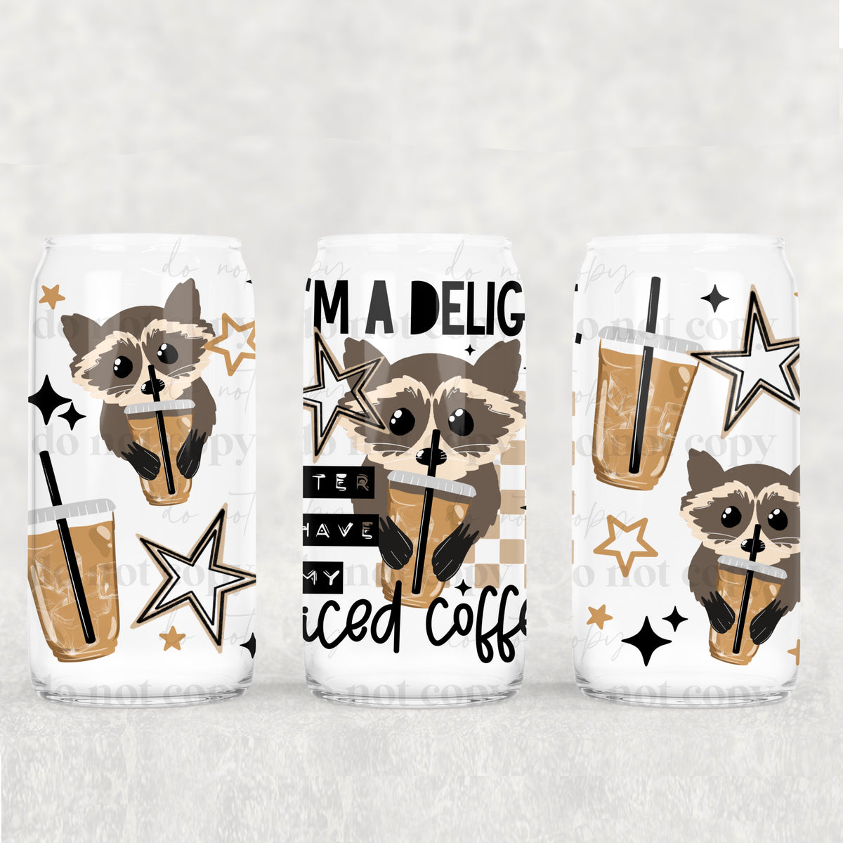 Delight Iced Coffee Raccoon 16oz Glass Wrap