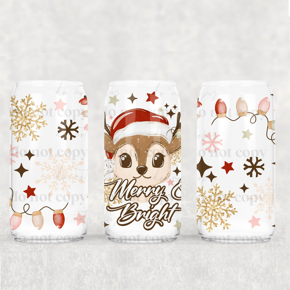 Merry & Bright Reindeer 16oz Glass Wrap