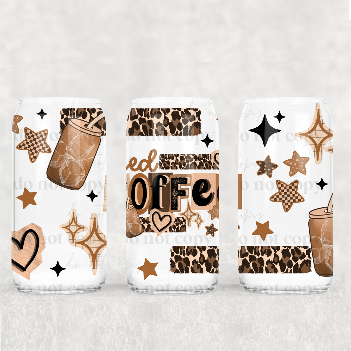 Leopard Iced Coffee 16 Oz Glass Wrap