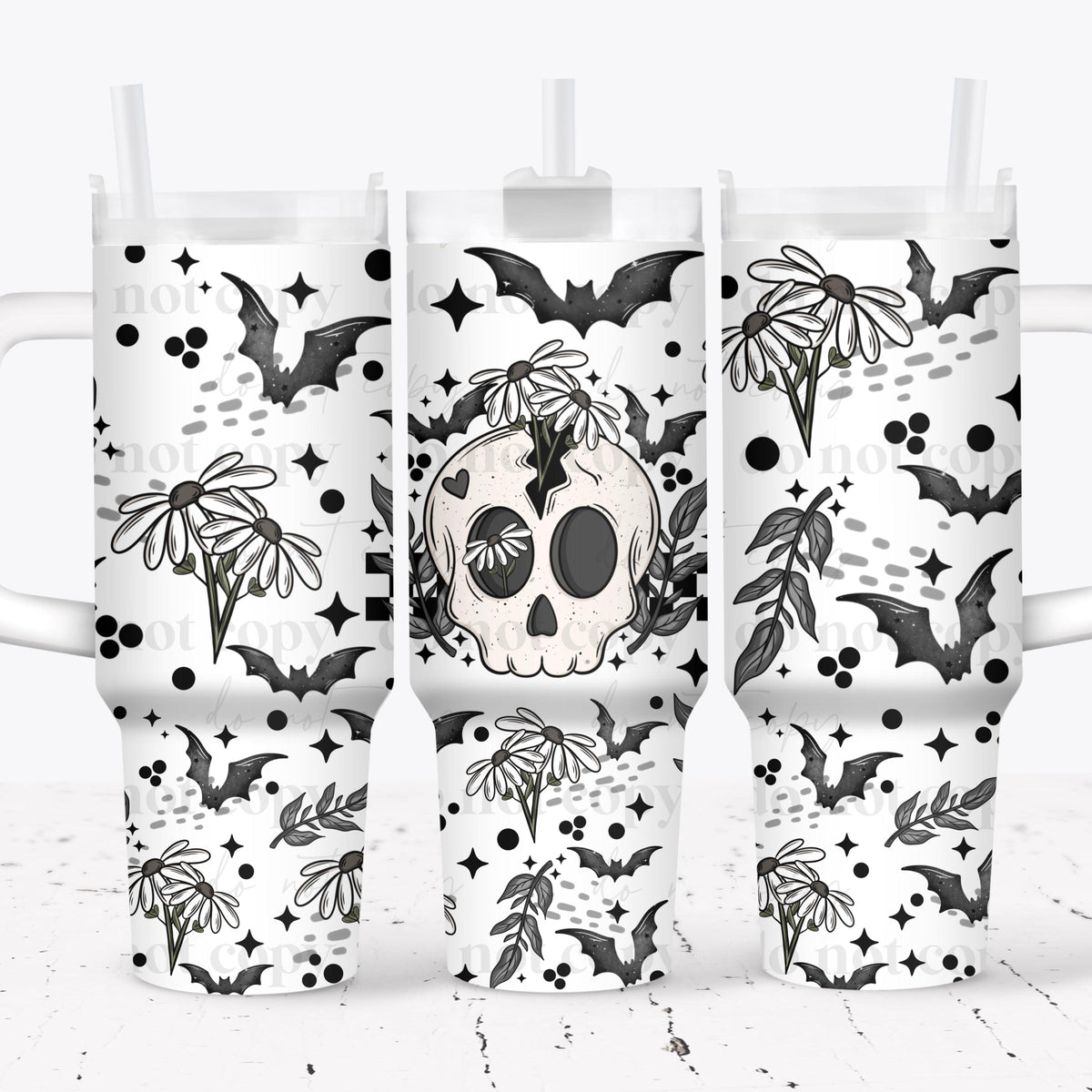 Bat Floral Skellie 40oz Tumbler Wrap