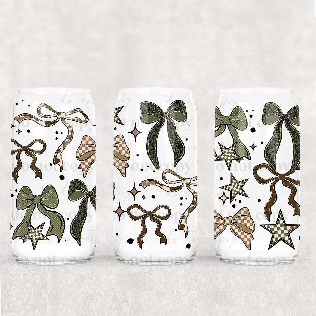 Camo Checker Bows 16 oz Glass Wrap