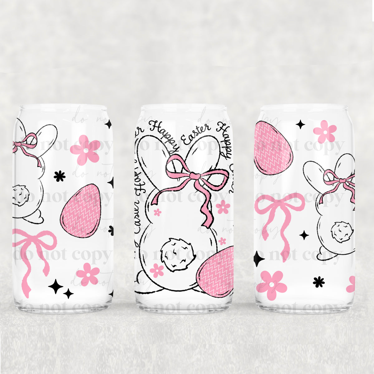 Happy Easter White Bunny 16 oz Glass Wrap