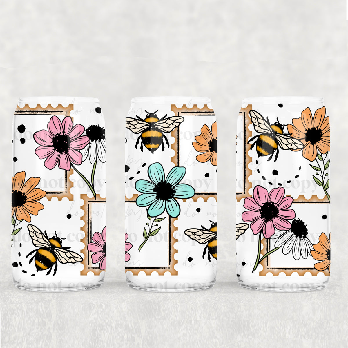 Spring Floral Stamps 16 oz Glass Wrap