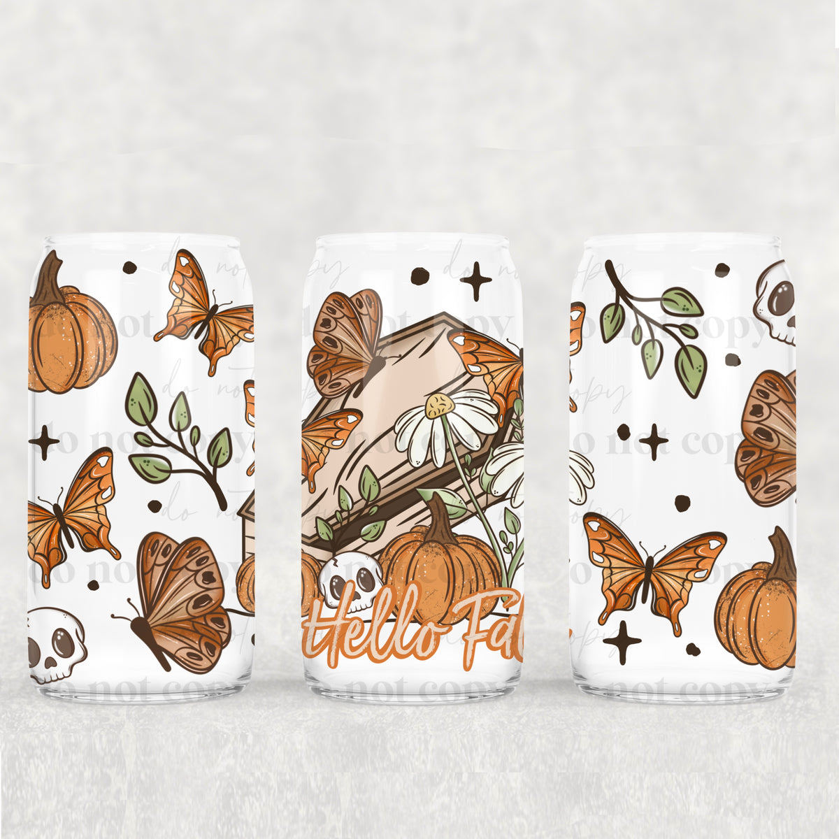Hello Fall Coffin 16oz Glass Wrap