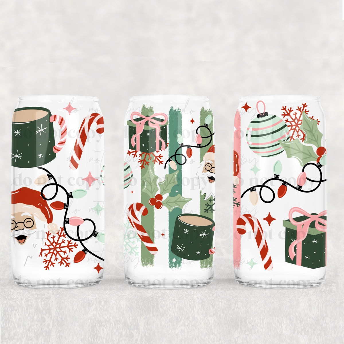 Christmas Stripes Light Skin Tone 16oz Glass Wrap