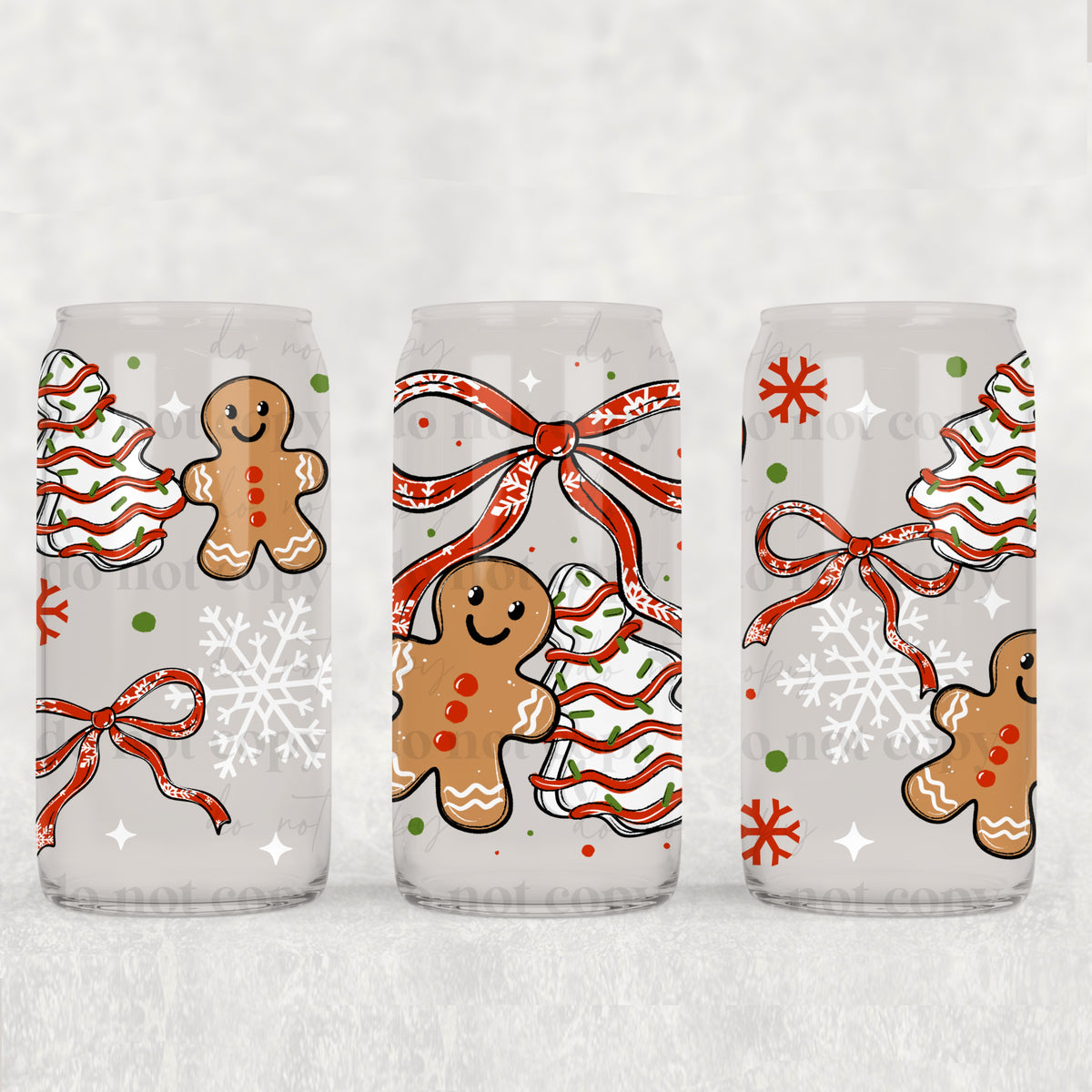 Gingerbread Tree Cake Bow 16oz Glass Wrap