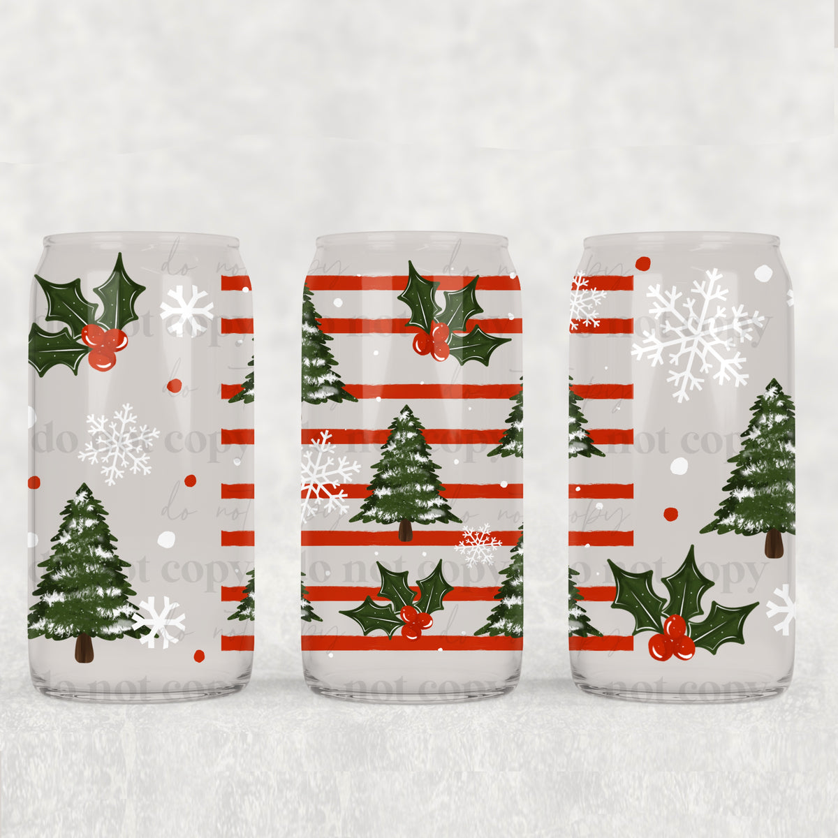 Snowy Tree Striped 16oz Glass Wrap