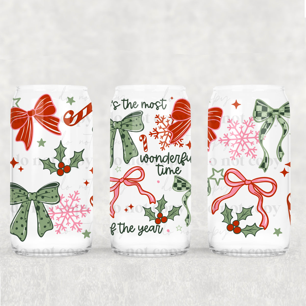 Most Wonderful Time Bows 16oz Glass Wrap