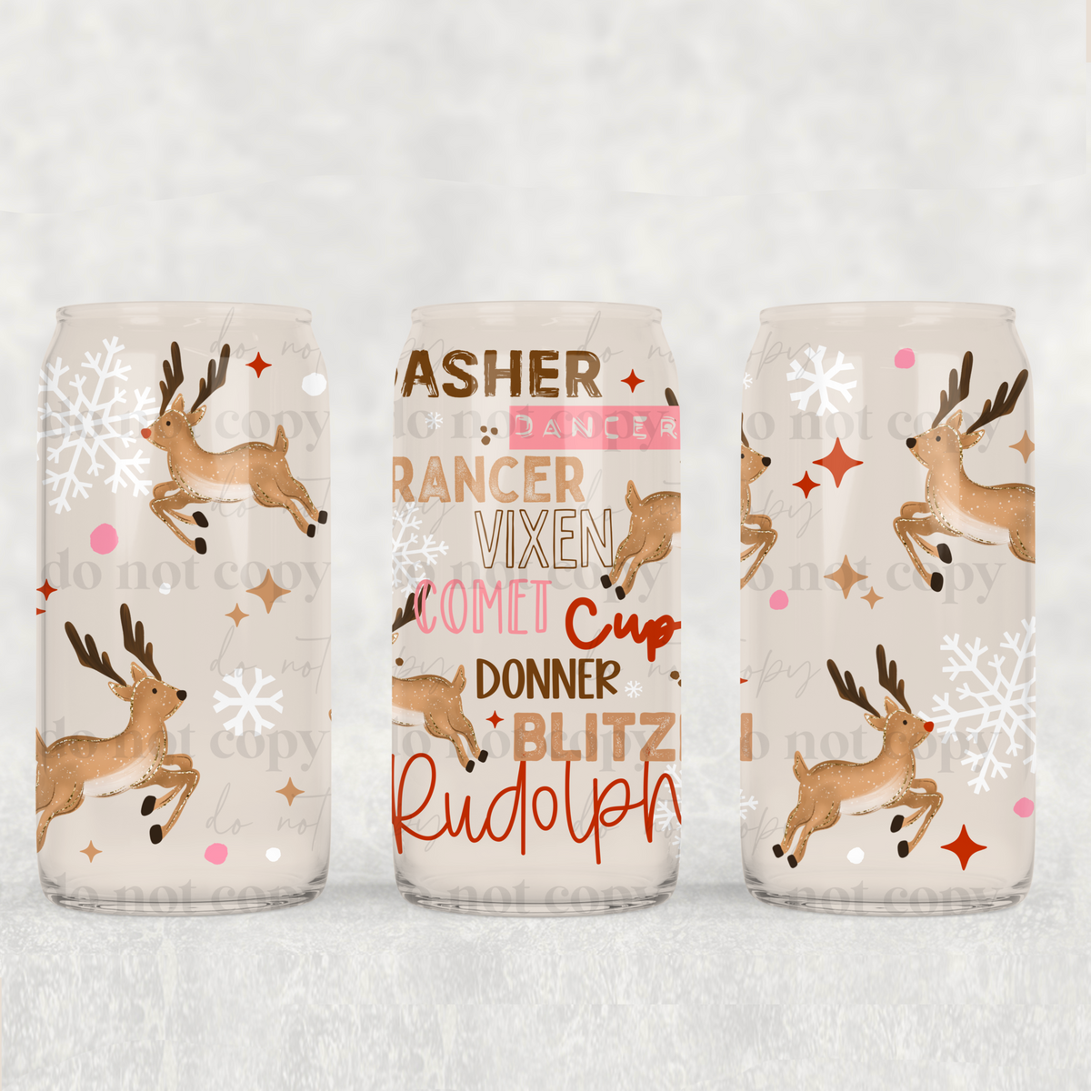 Reindeer Names 16oz Glass Wrap