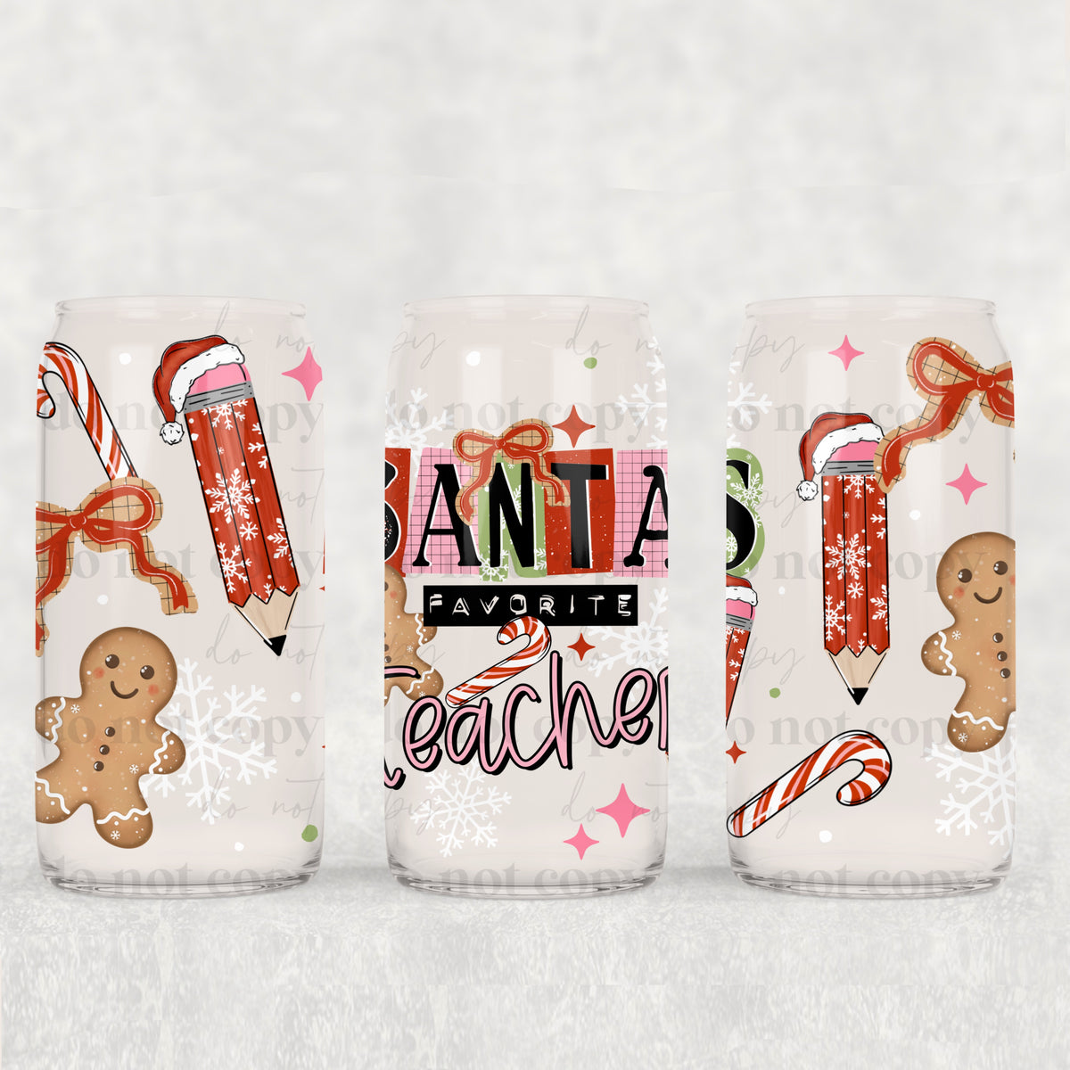 Santa's Favorite Teacher 16oz Glass Wrap