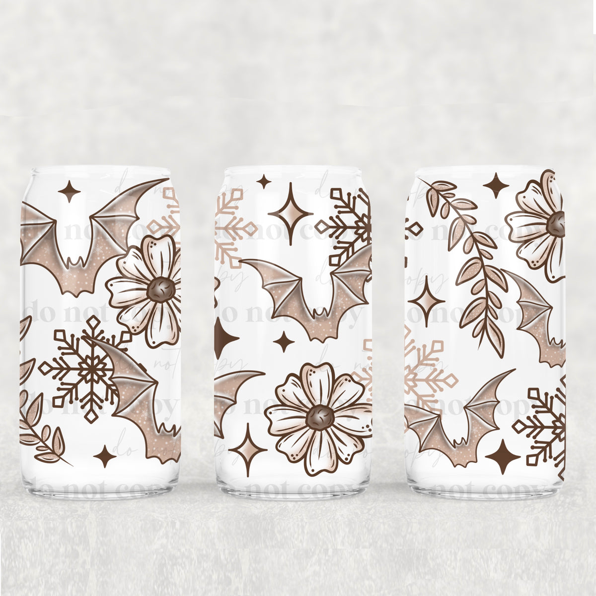 Neutral Floral Bats 16oz Glass Wrap