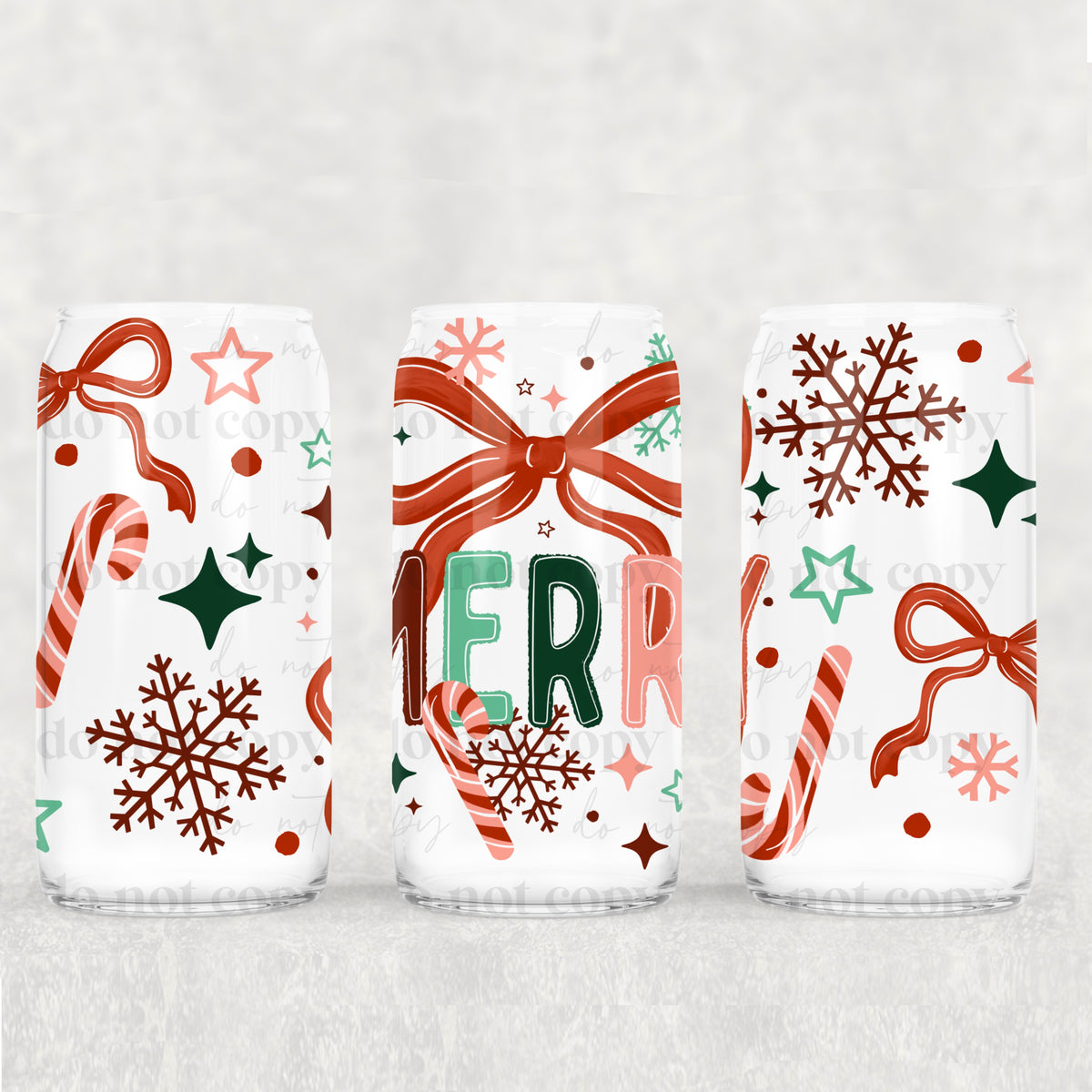 Merry Bows 16oz Glass Wrap
