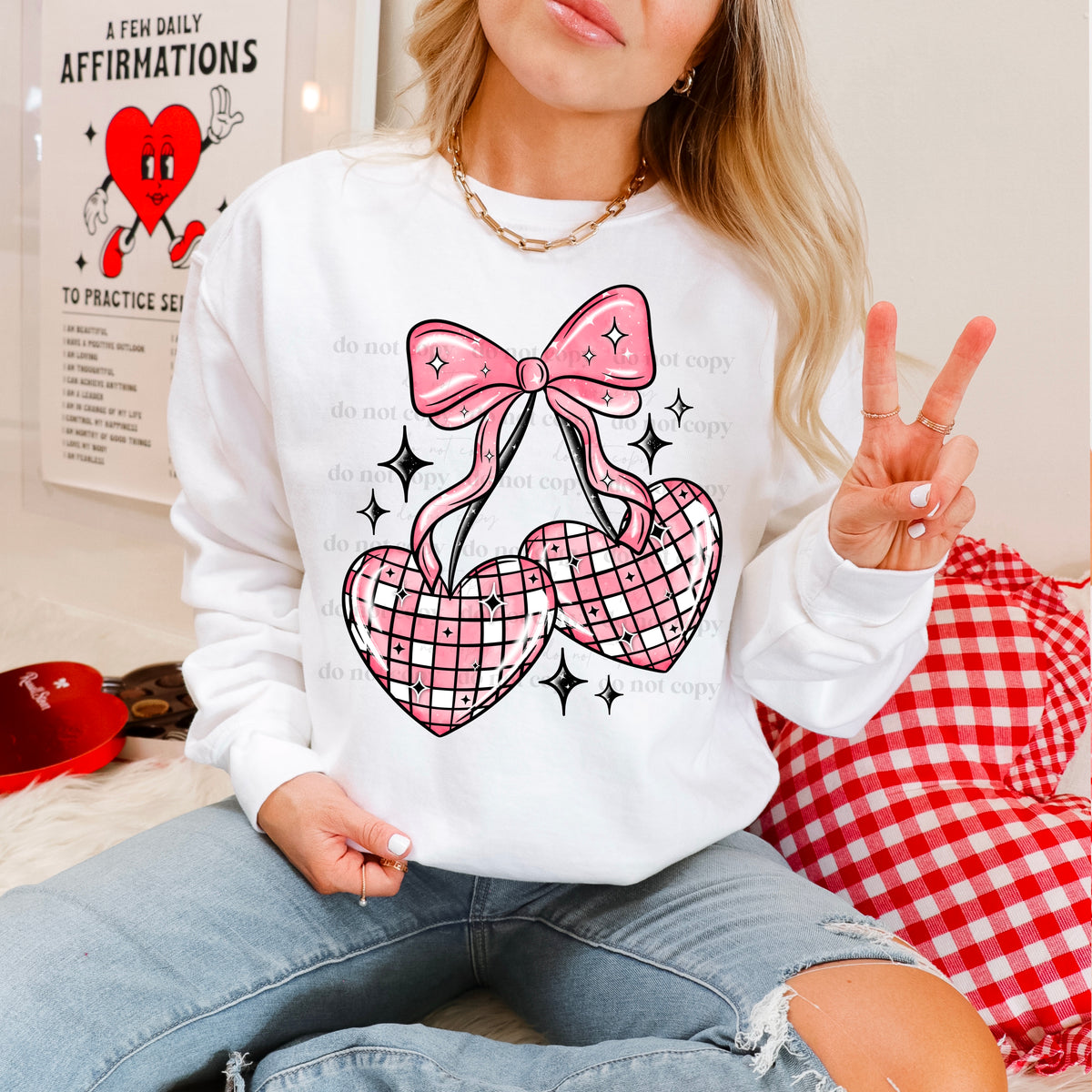 Disco Cherry Heart Coquette PNG