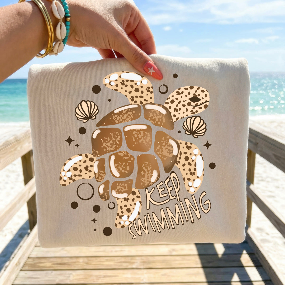 Keep Swimming Tan Turtle PNG