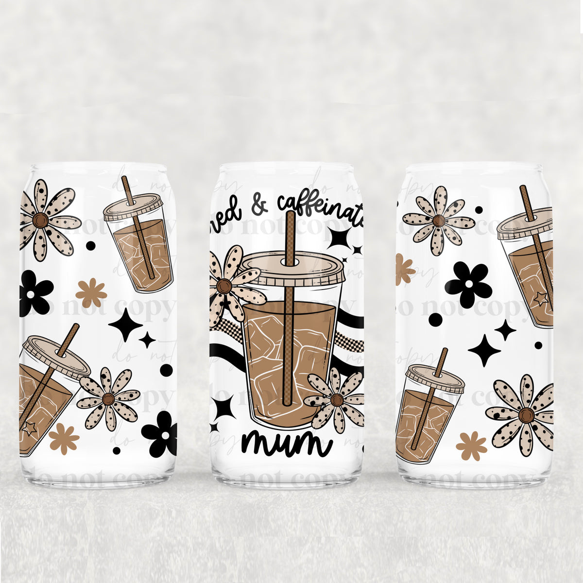 Tired Caffeinated Mum 16 oz Glass Wrap