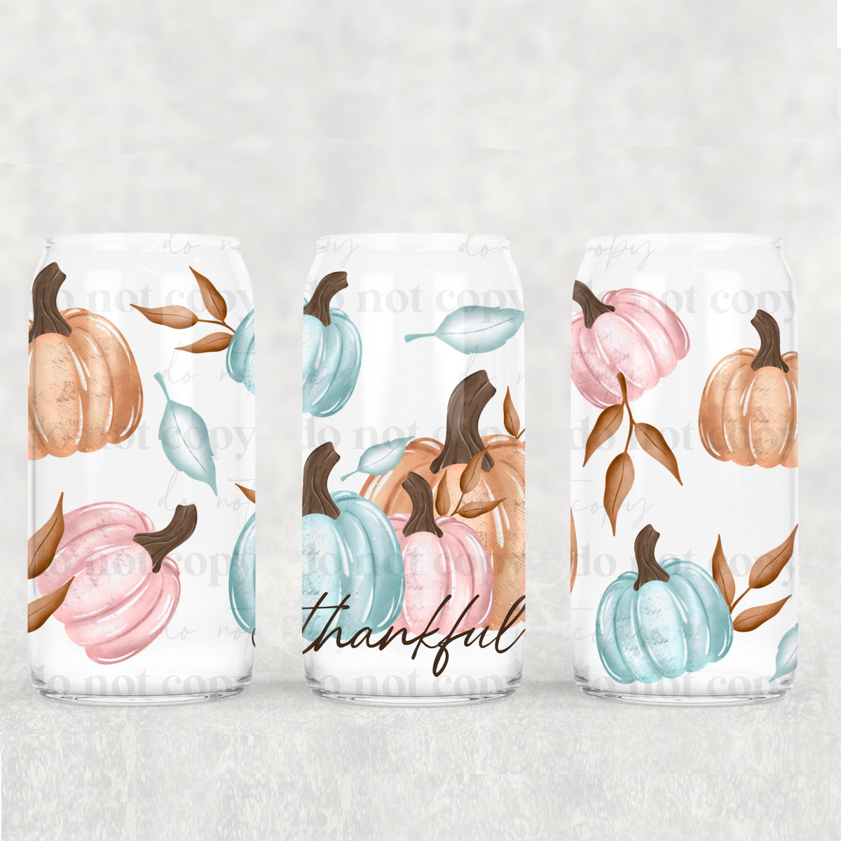 Thankful Pastel Pumpkins 16oz Glass Wrap