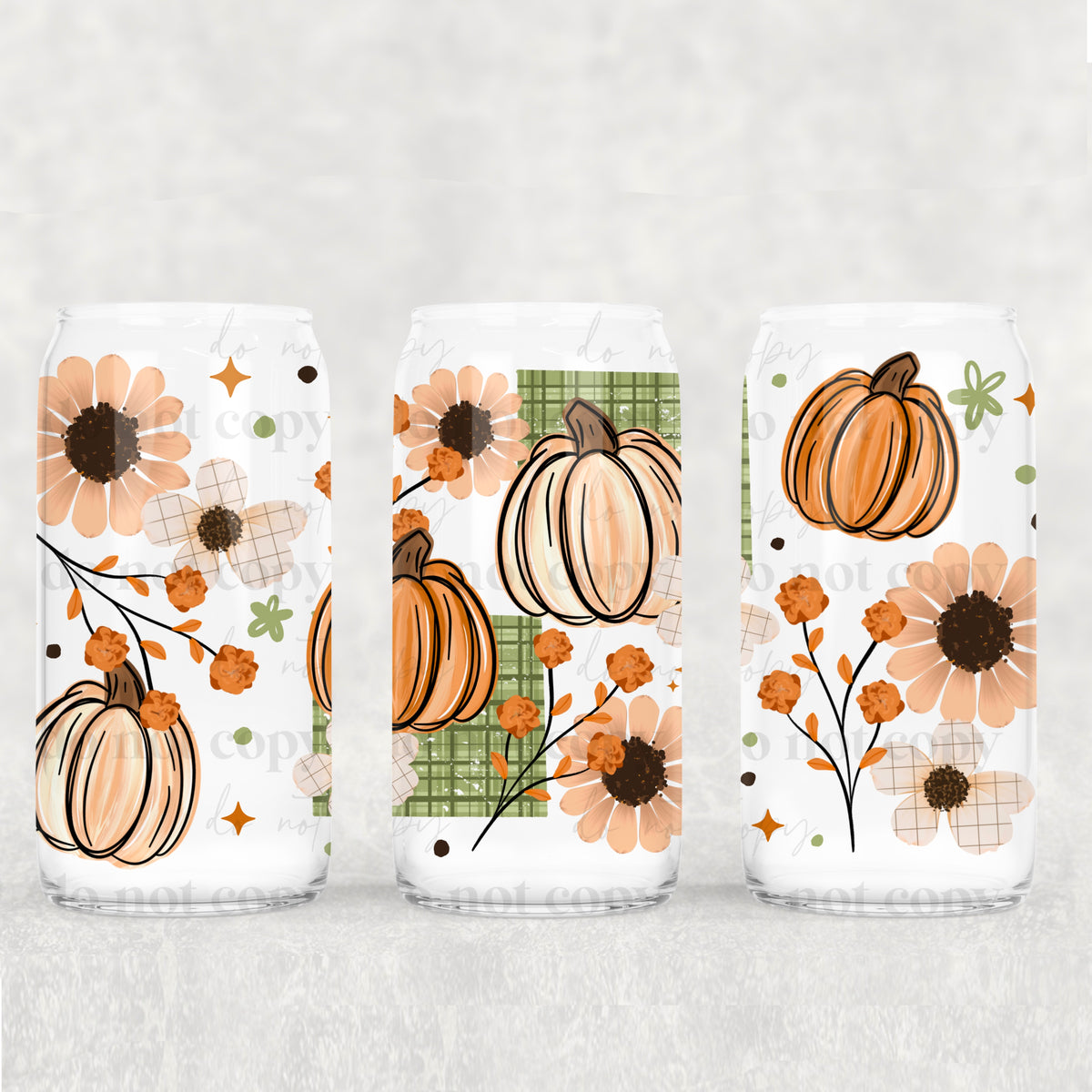 Plaid Pumpkins 16oz Glass Wrap
