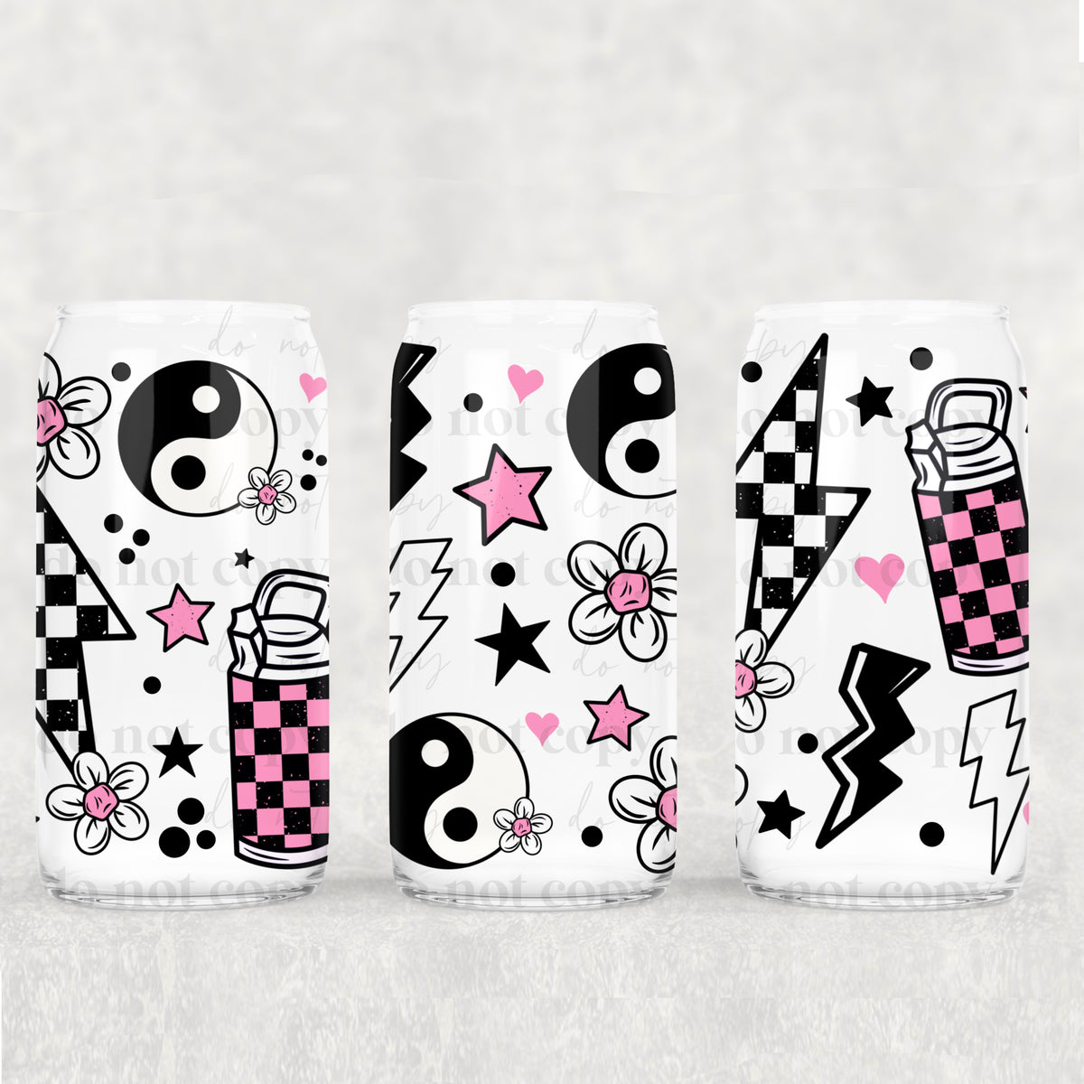 Pink Checker Doodles 16oz Glass Wrap