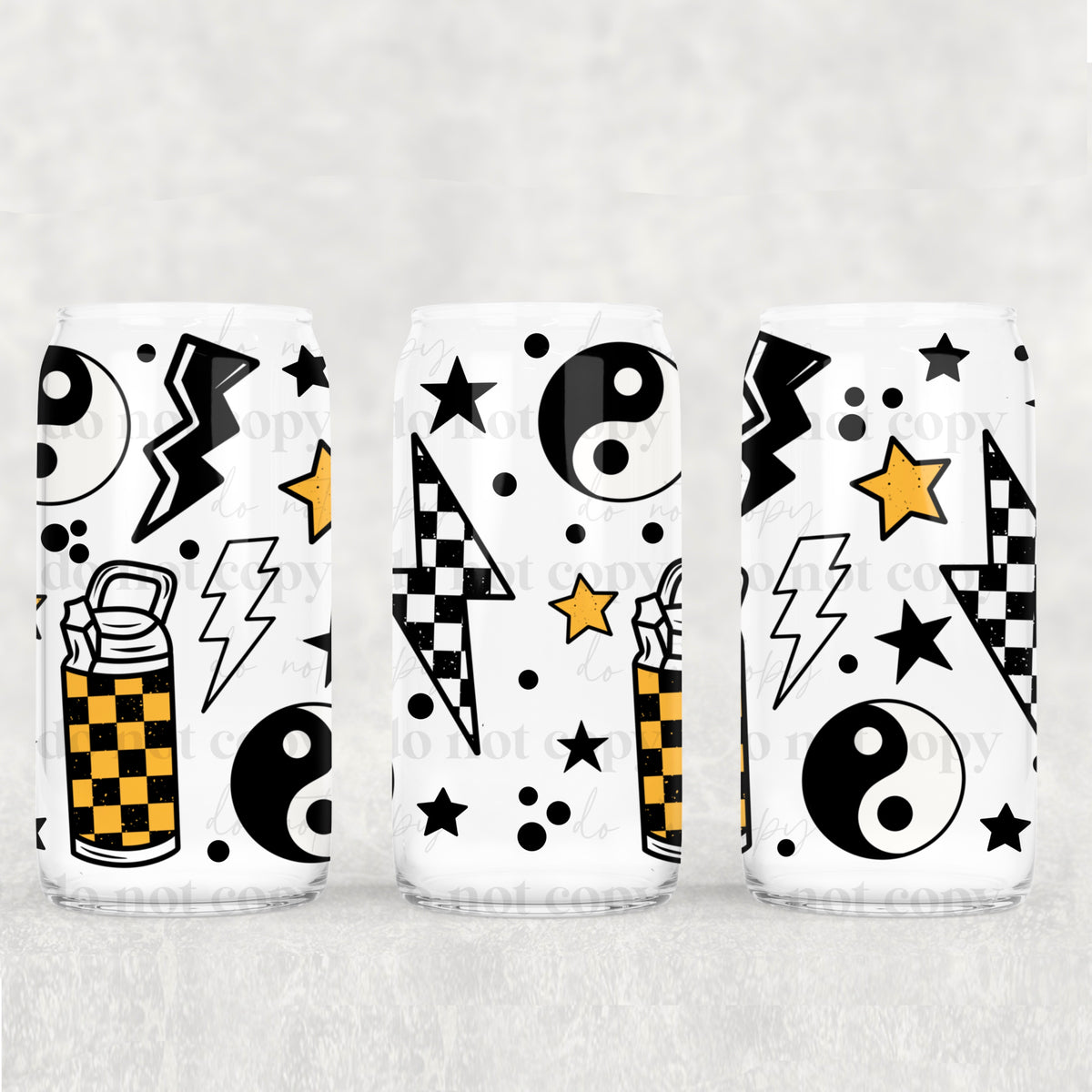 Yellow Checker Doodles 16oz Glass Wrap