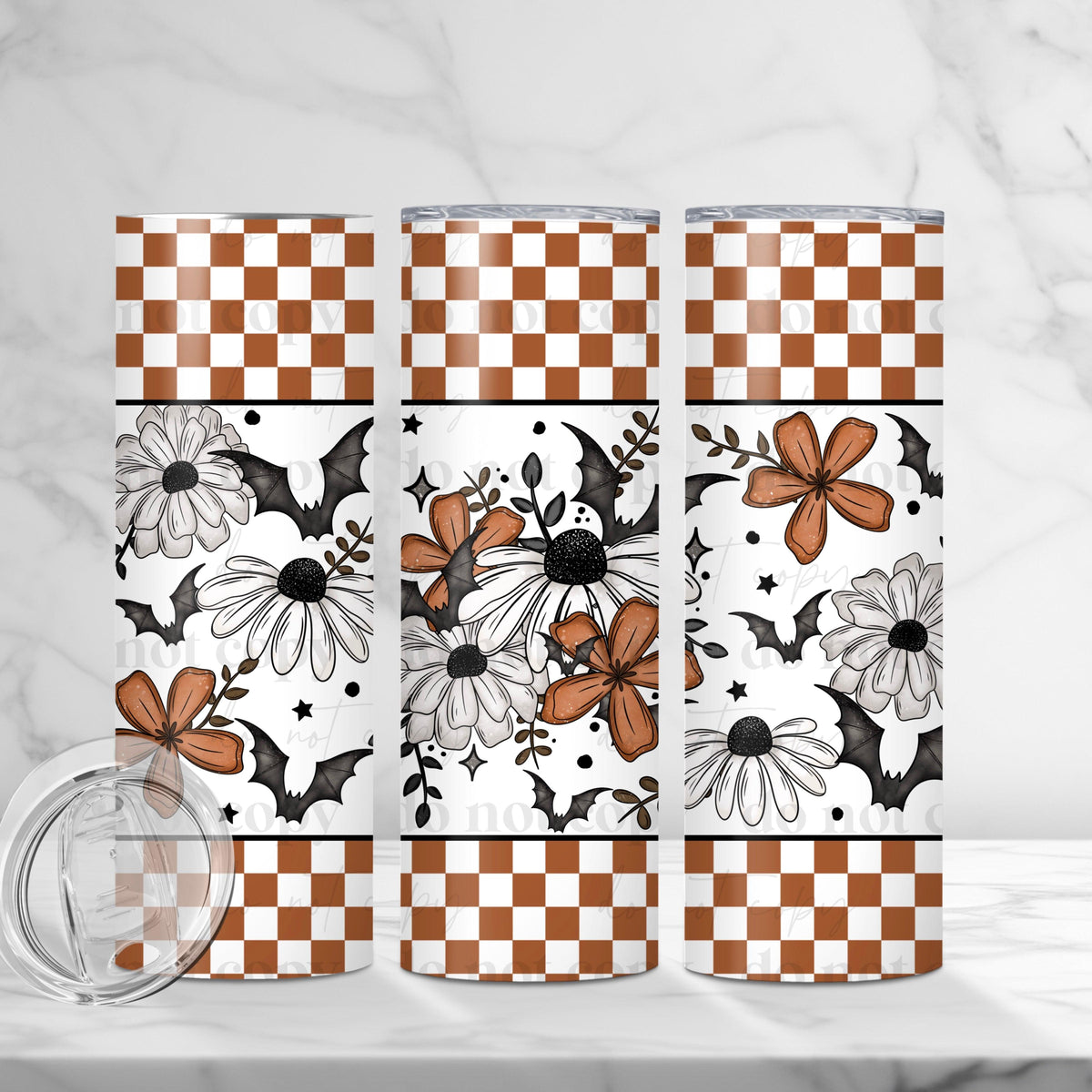 Floral Bat Checker Tumbler Wrap