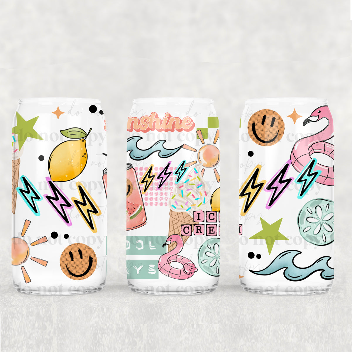 Sunshine & Ice Cream Pool Days 16oz Glass Wrap