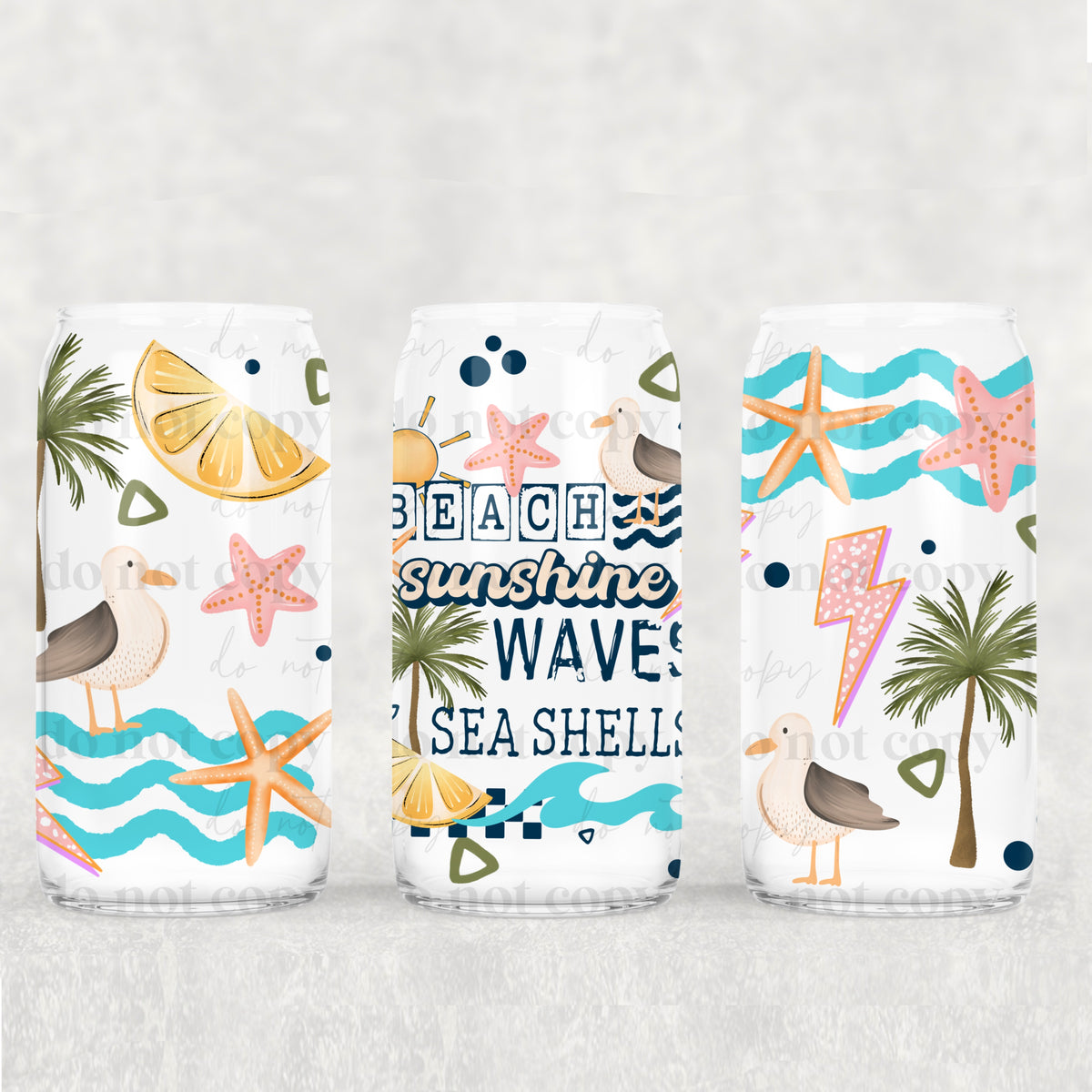 Beach Sunshine Waves 16 Oz Glass Wrap