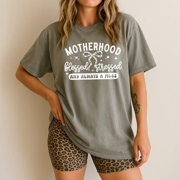 Motherhood Blessed Stressed Single Color PNG