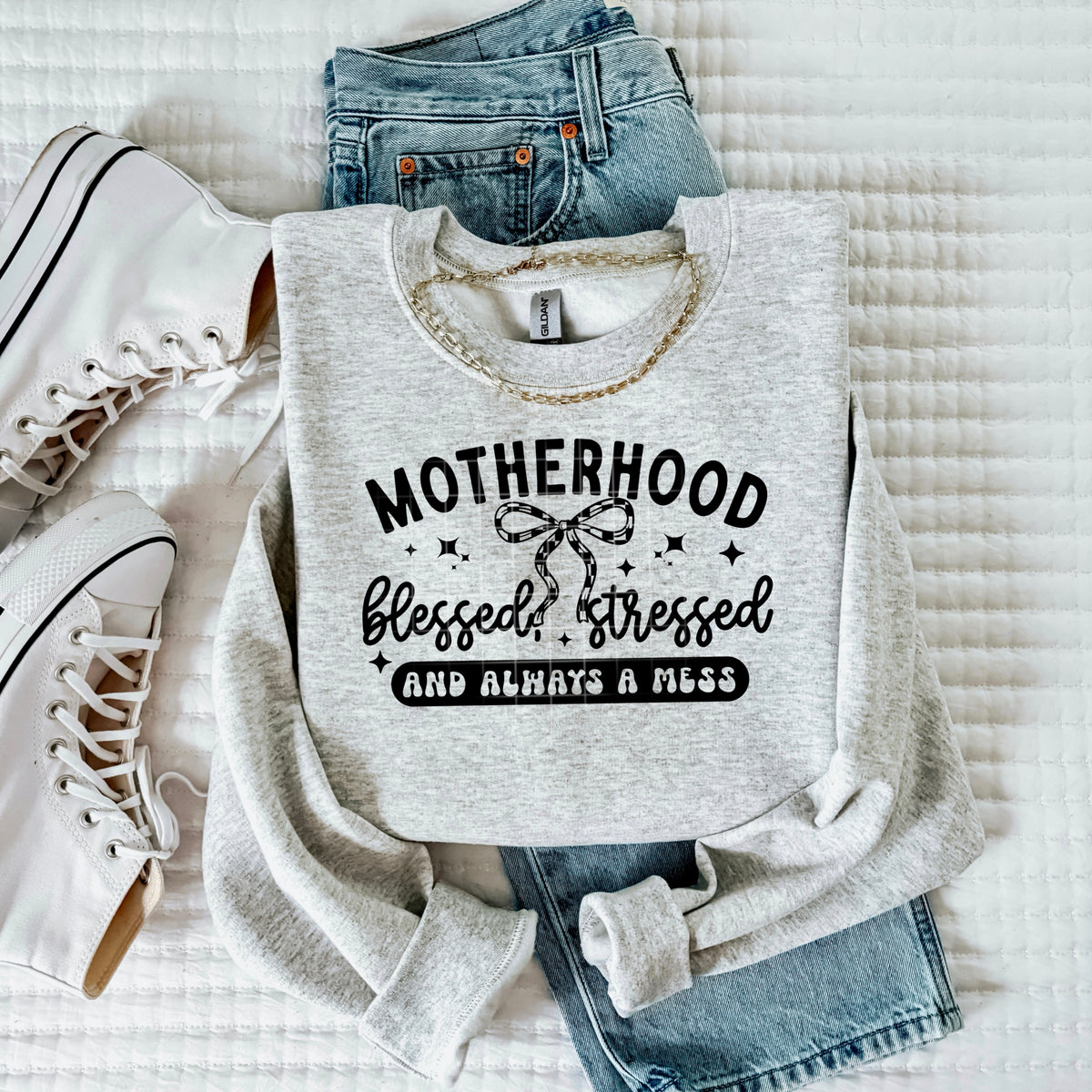 Motherhood Blessed Stressed Single Color PNG