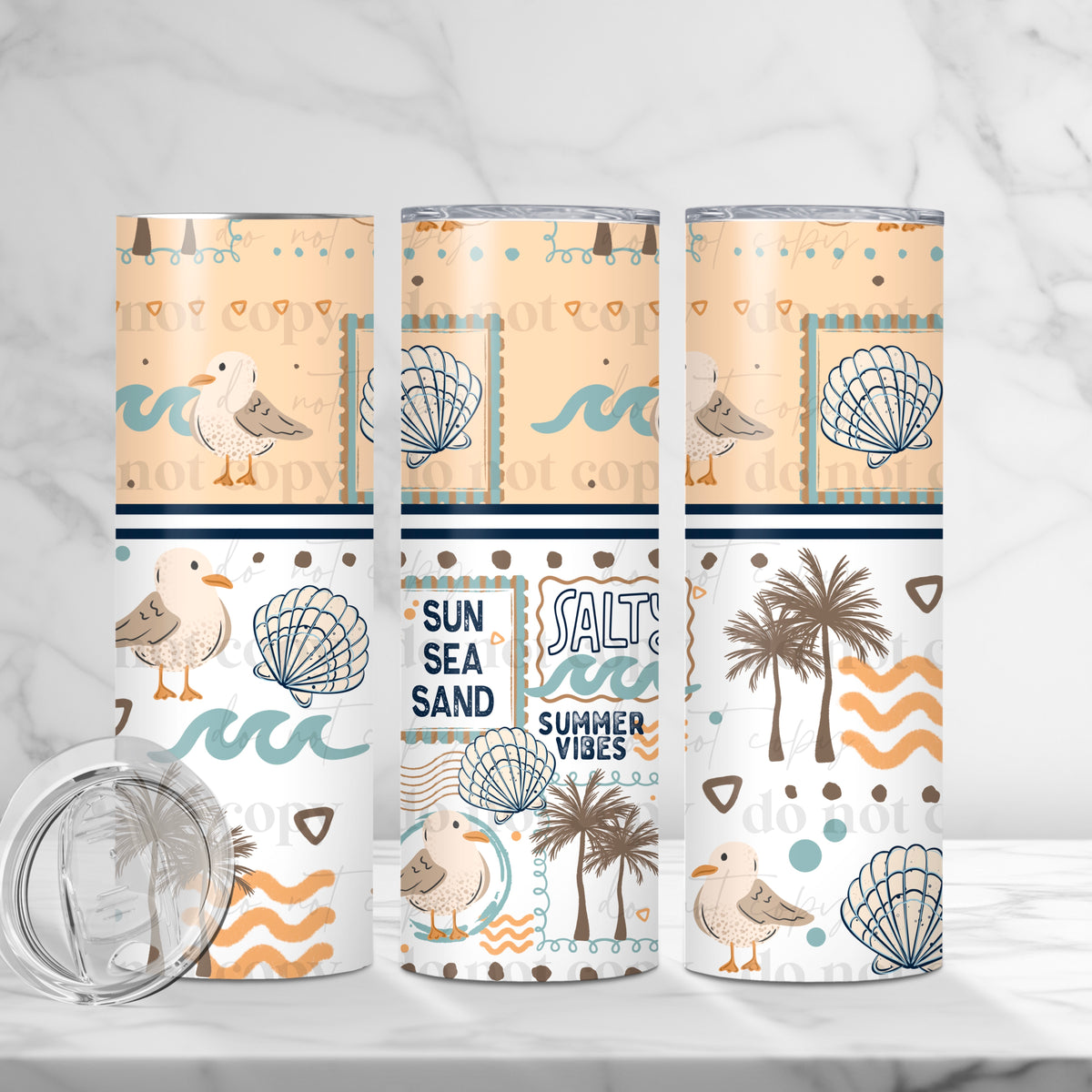 Sun Sea Sand Stamps Tumbler Wrap