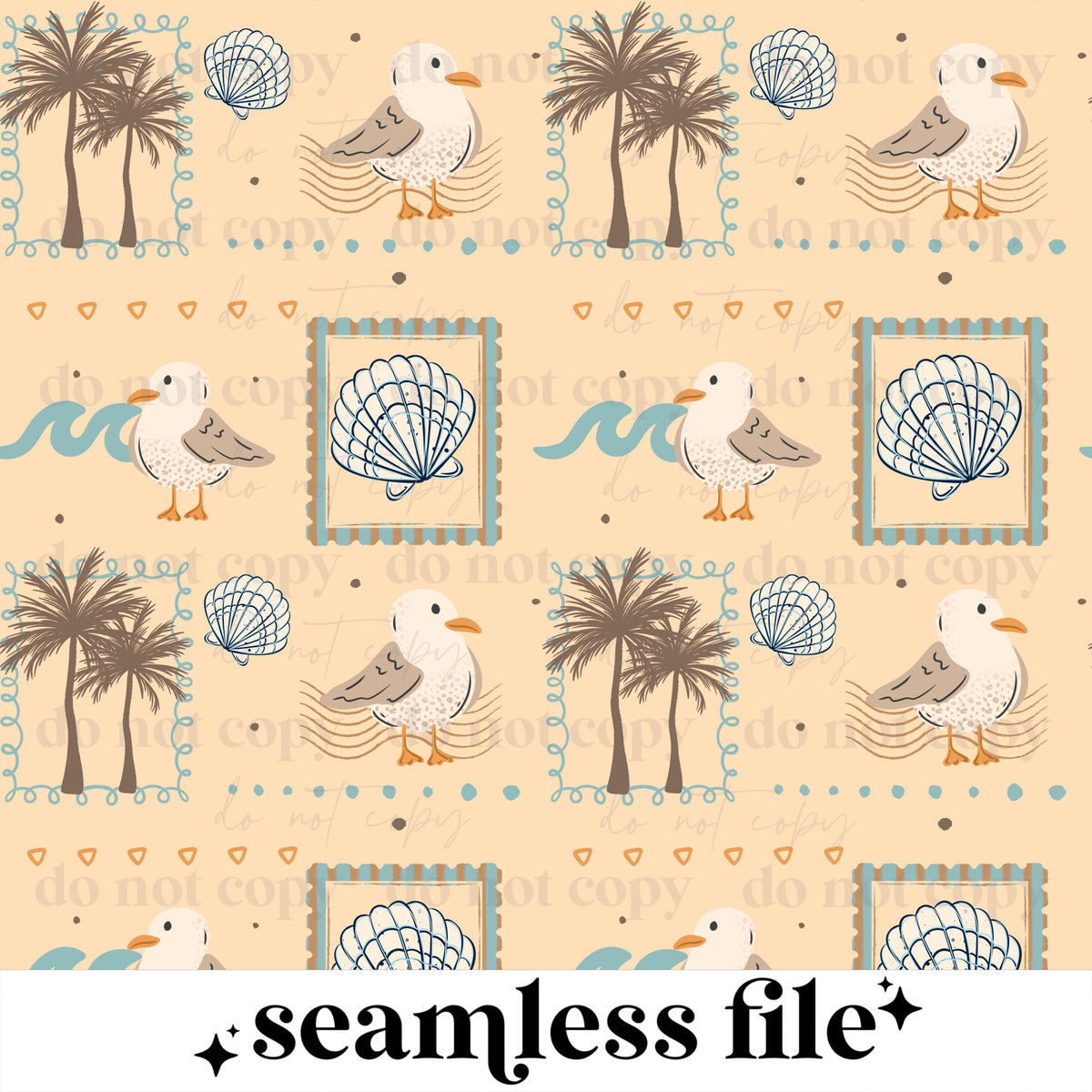 Sun Sea Sand Stamps Seamless