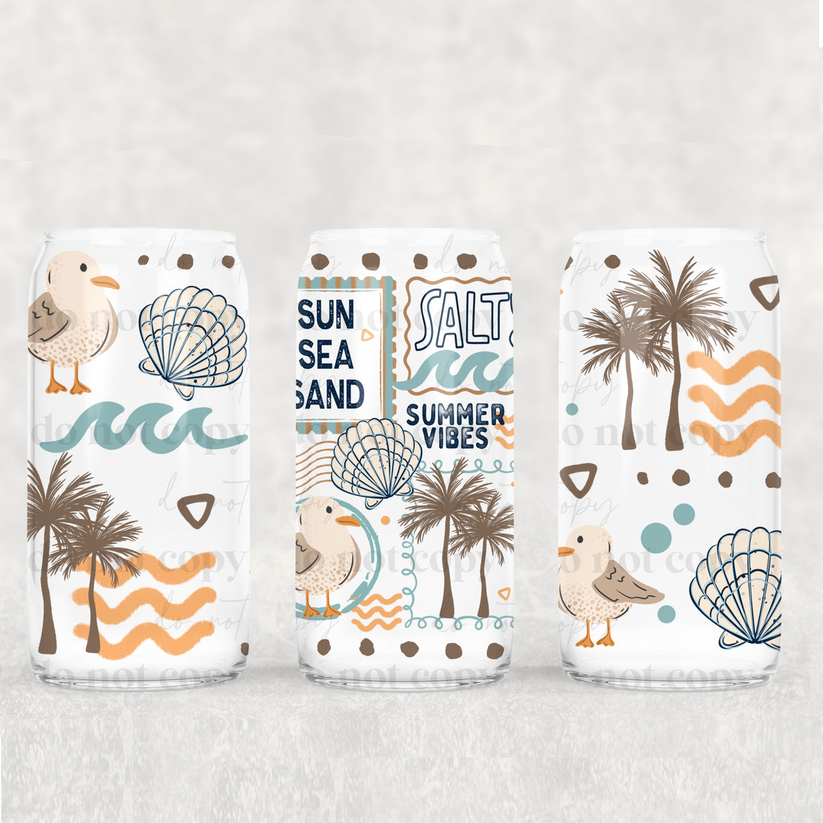 Sun Sea Sand Stamps 16oz Glass Wrap