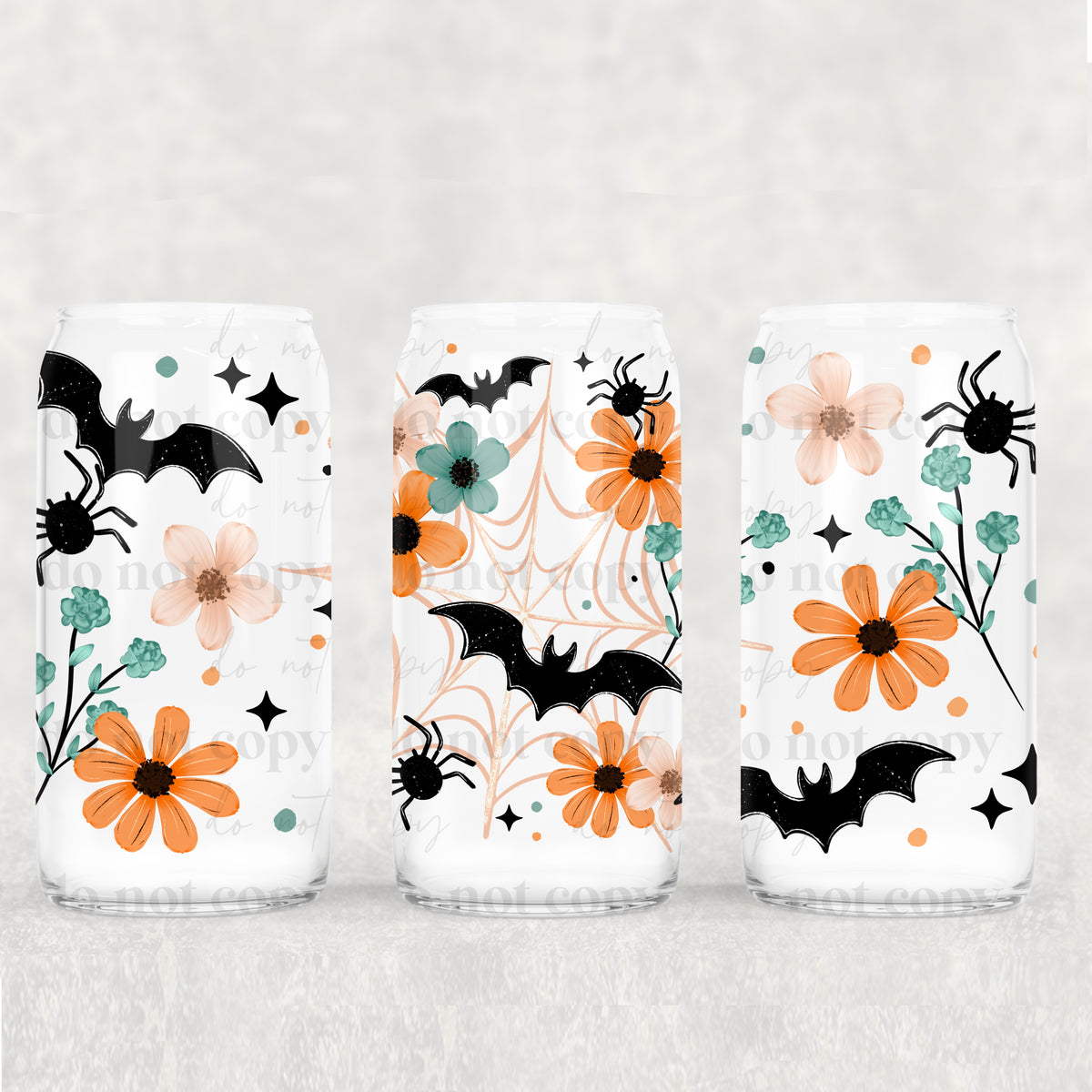 Bat Spider Floral 16oz Glass Wrap