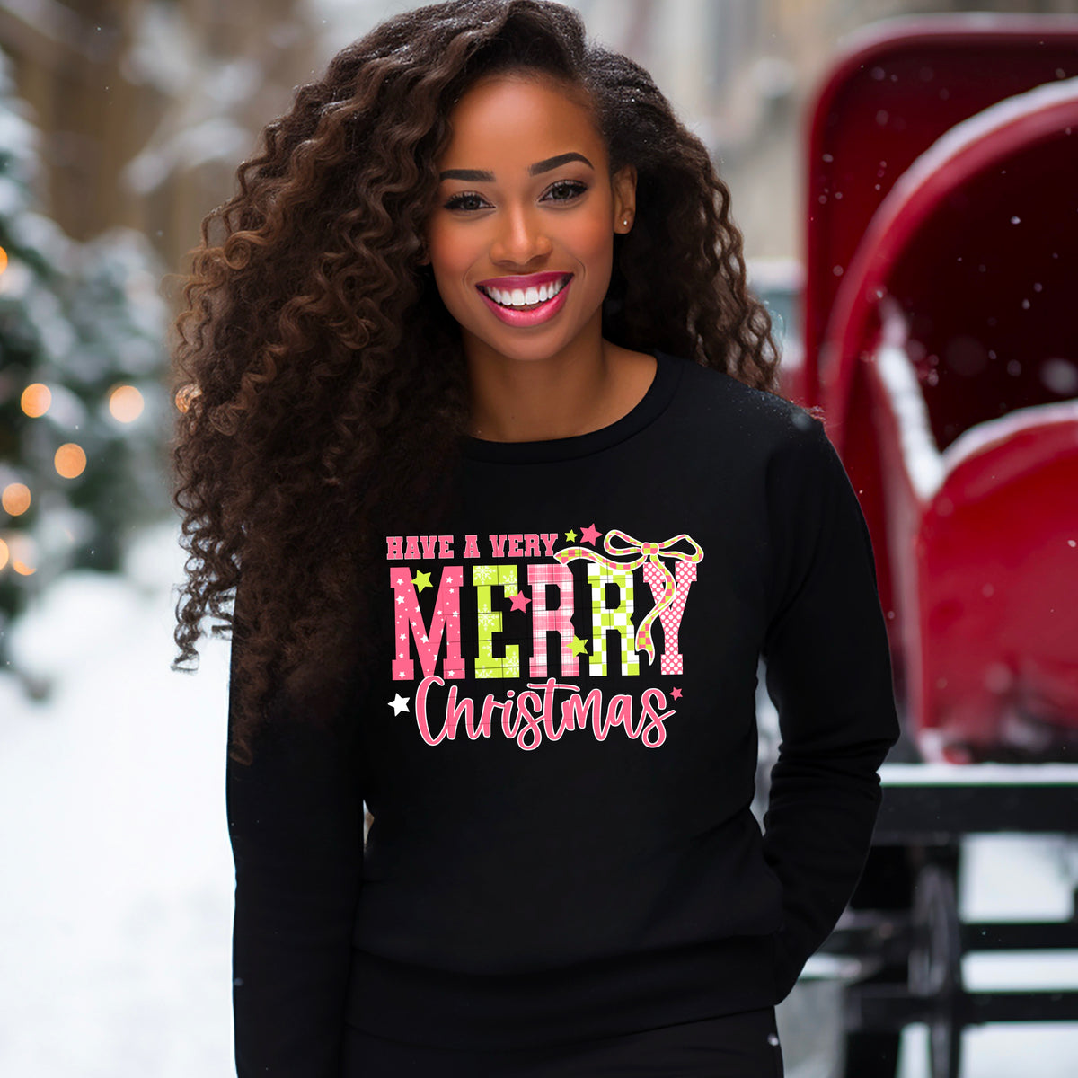 Pink/Green Checker Very Merry PNG