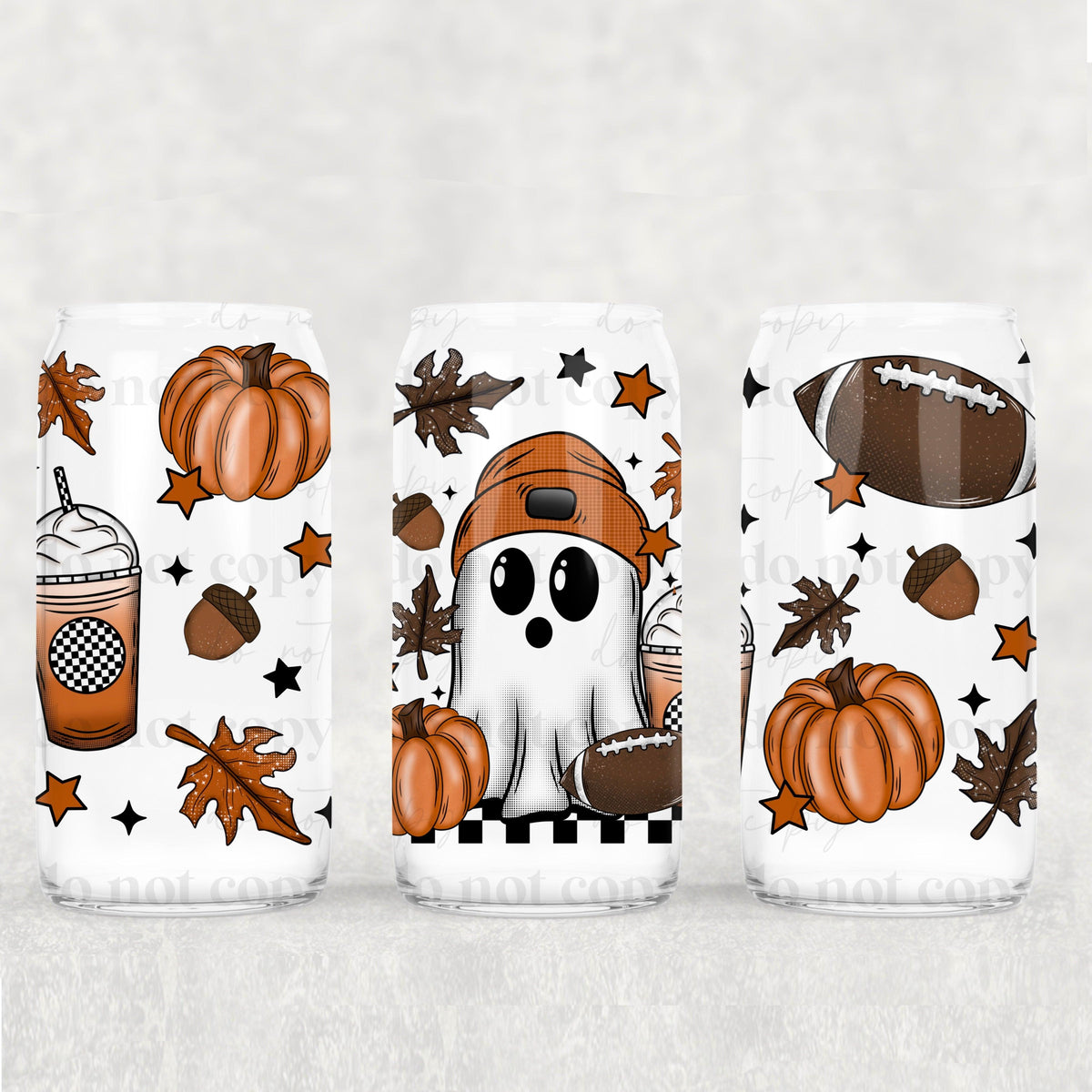 Fall Football Ghost 16oz Glass Wrap