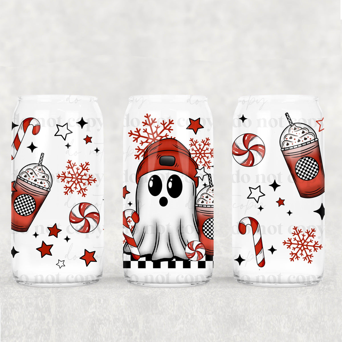 Peppermint Mocha Ghost 16oz Glass Wrap