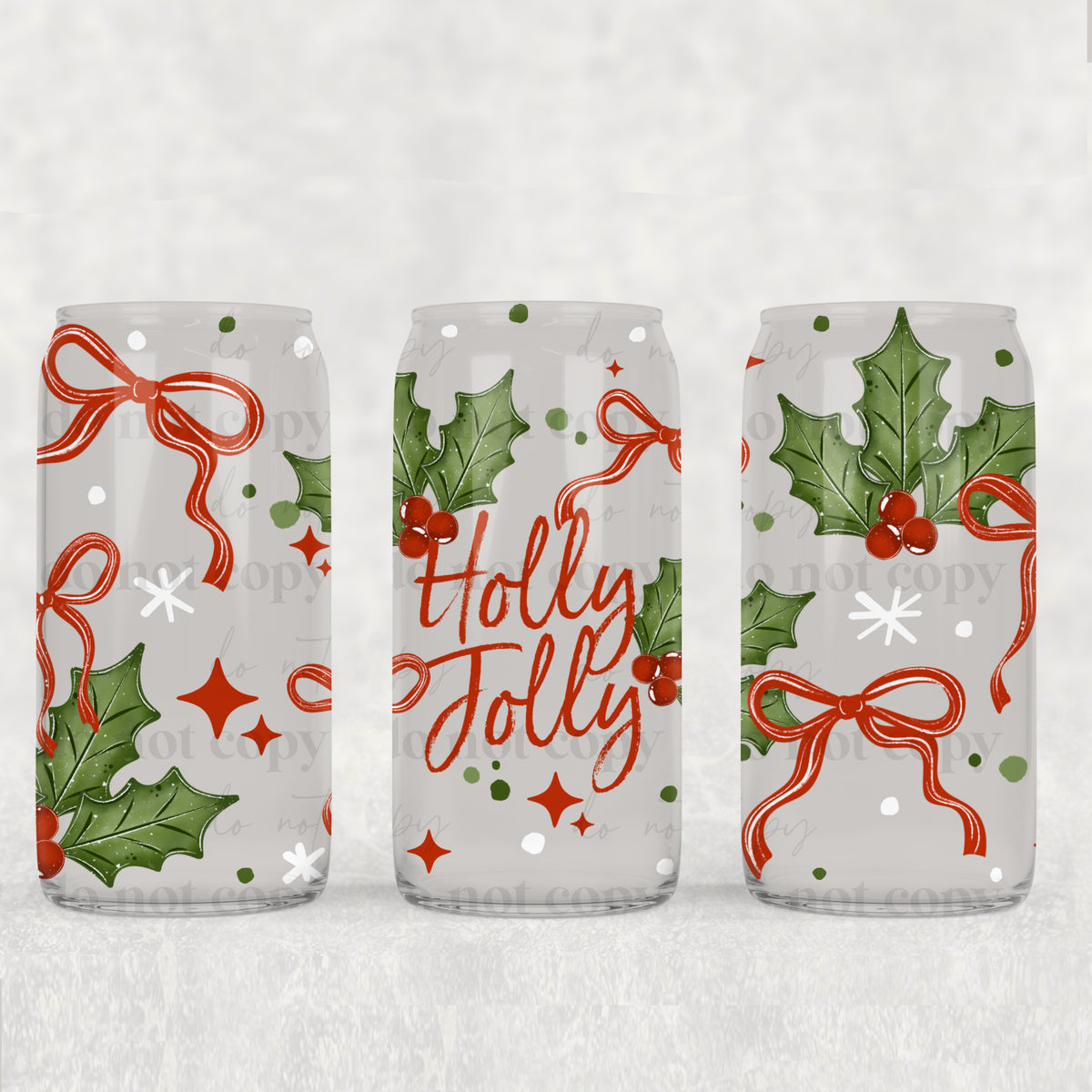 Holly Jolly Bows 16oz Glass Wrap