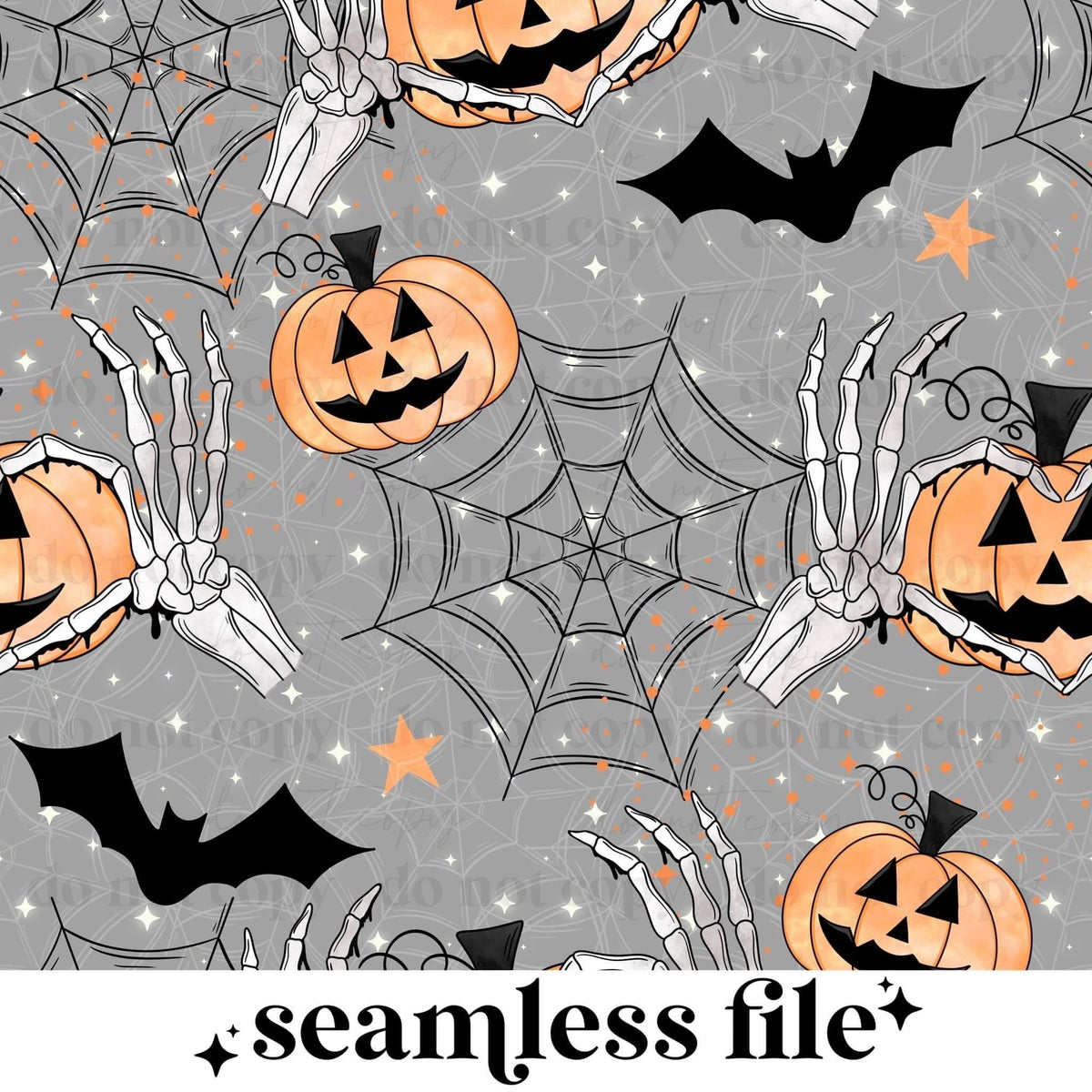 Skellie Hand Pumpkin Seamless PNG