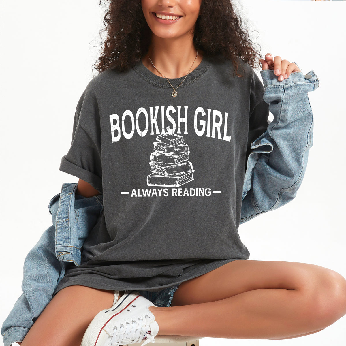 Bookish Girl Single Color PNG
