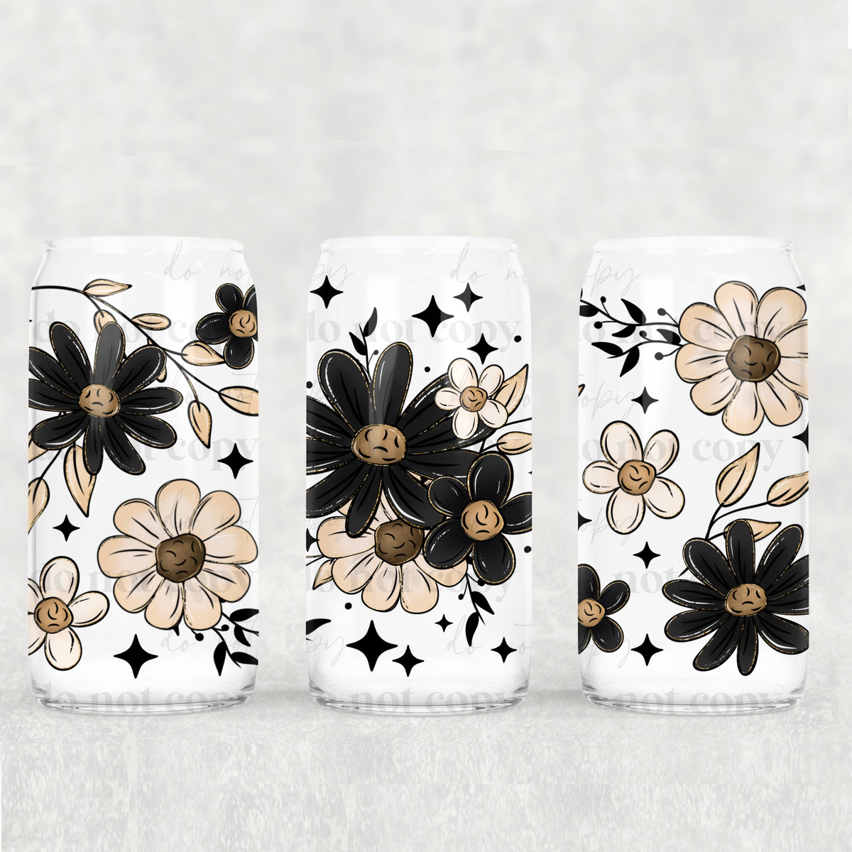 Black & Tan Florals 16oz Glass Wrap