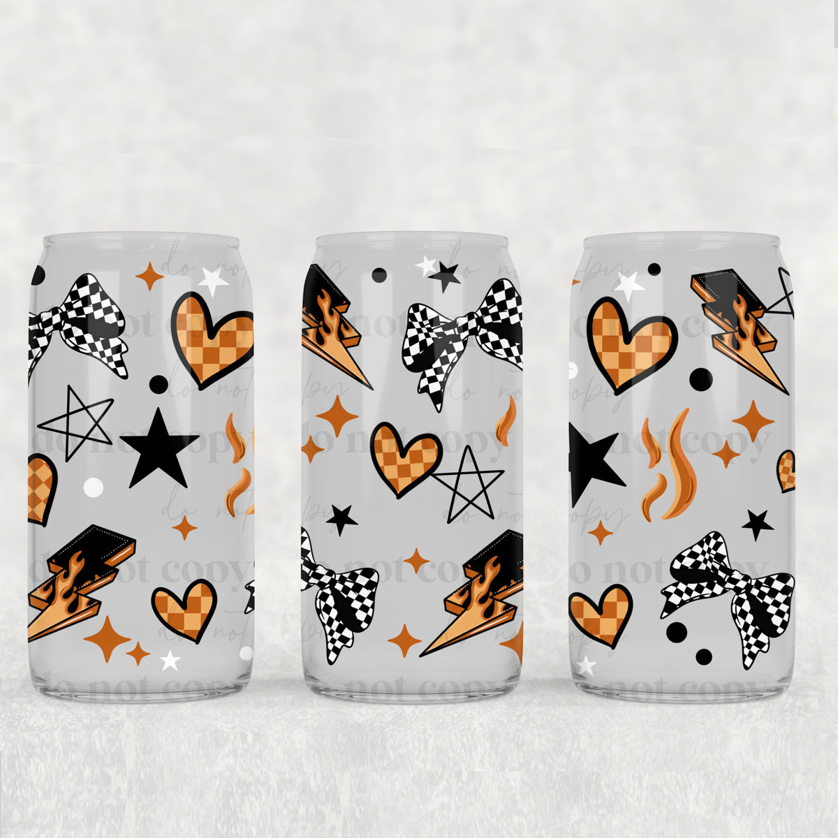 Checker Bow Flame 16oz Glass Wrap