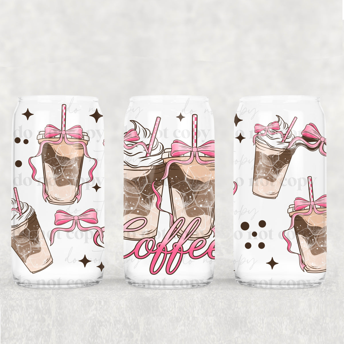 Pink Coffee Bows 16oz Glass Wrap