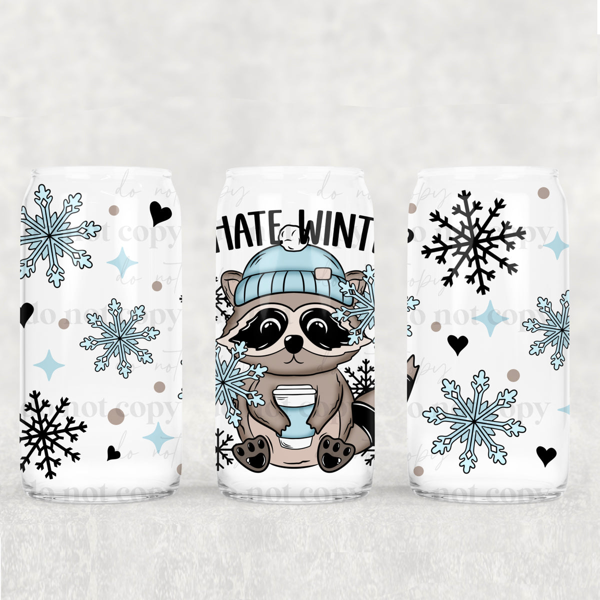 I Hate Winter Raccoon 16oz Glass Wrap