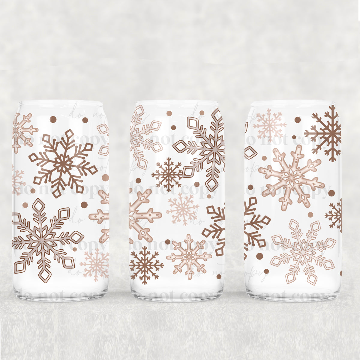 Tan Snowflakes 16oz Glass Wrap