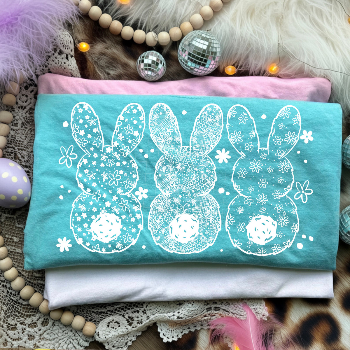 White Lace Bunnies Single Color PNG