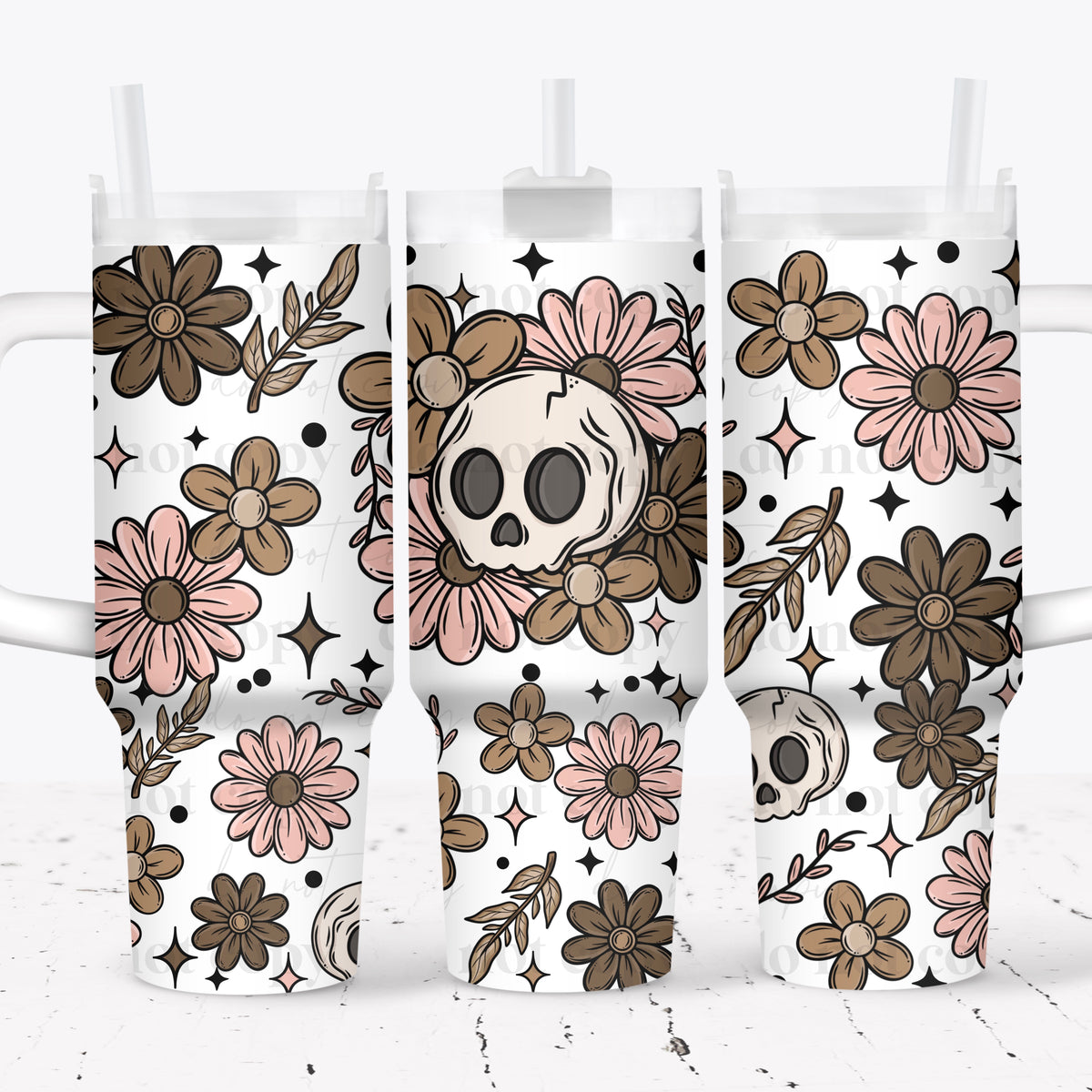 Floral Skellie 40oz Tumbler Wrap