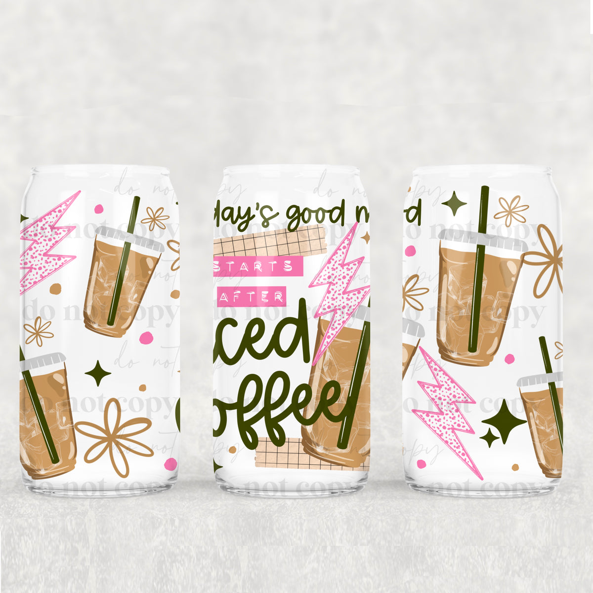 Pink Good Mood Iced Coffee 16oz Glass Wrap