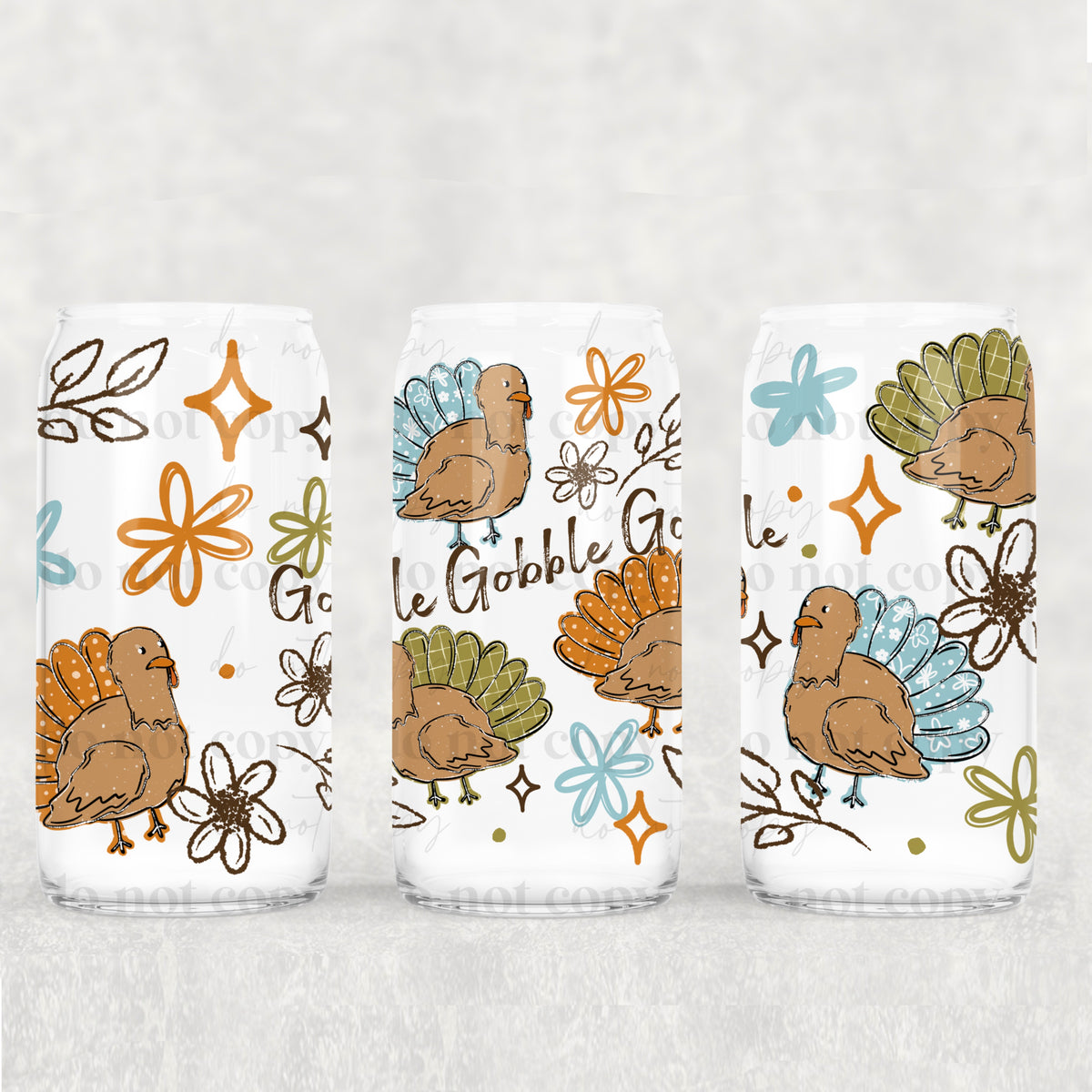 Gobble Turkeys 16oz Glass Wrap