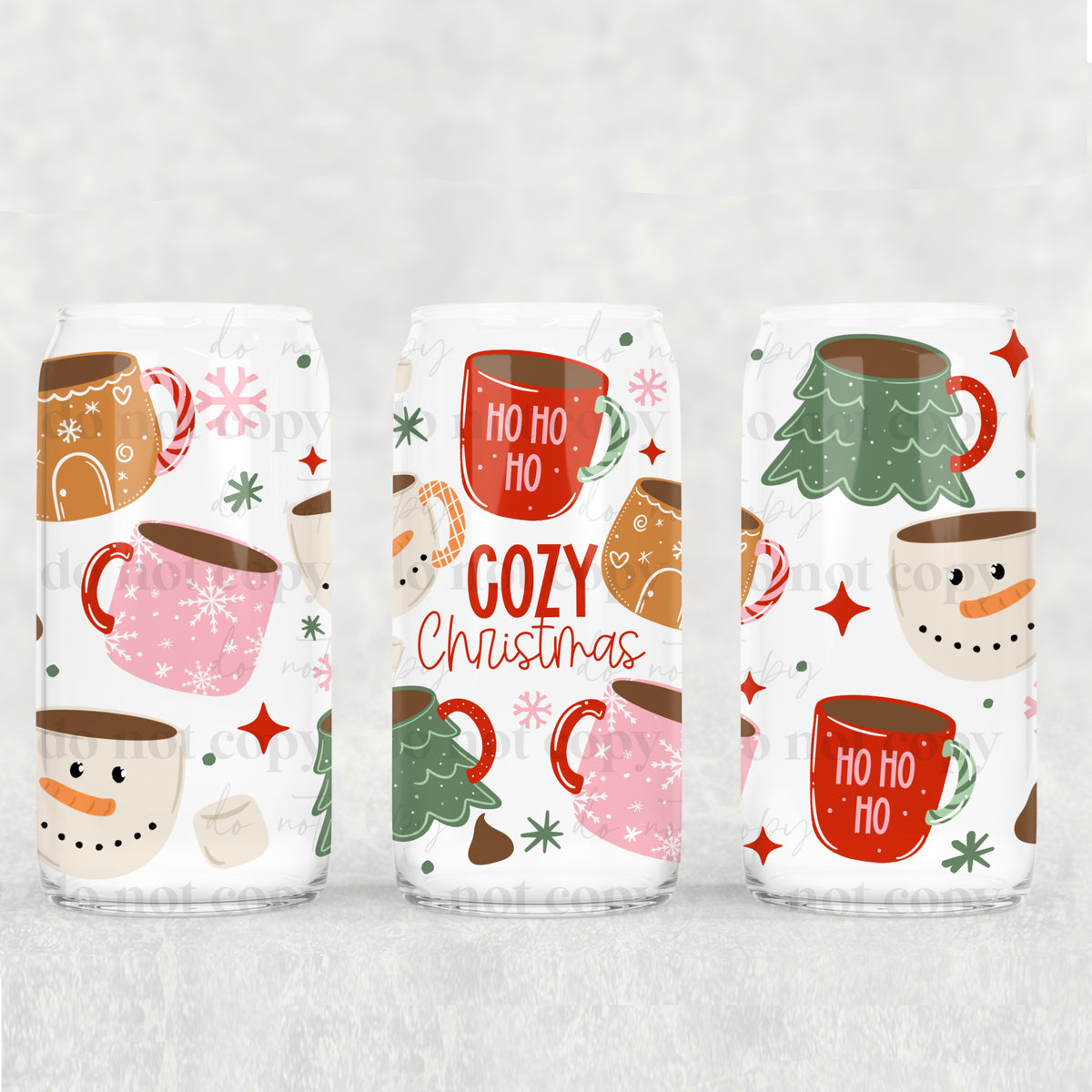 Cozy Christmas Mugs 16oz Glass Wrap