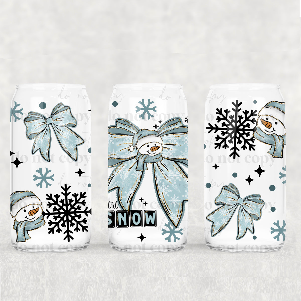 Let It Snow Snowman Bow 16oz Glass Wrap